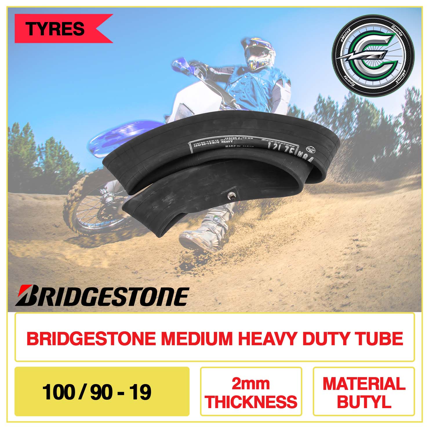 Bridgestone Medium Heavy Duty Tube 100/90-19 2mm Thickness Material Butyl | eMotoX Sports