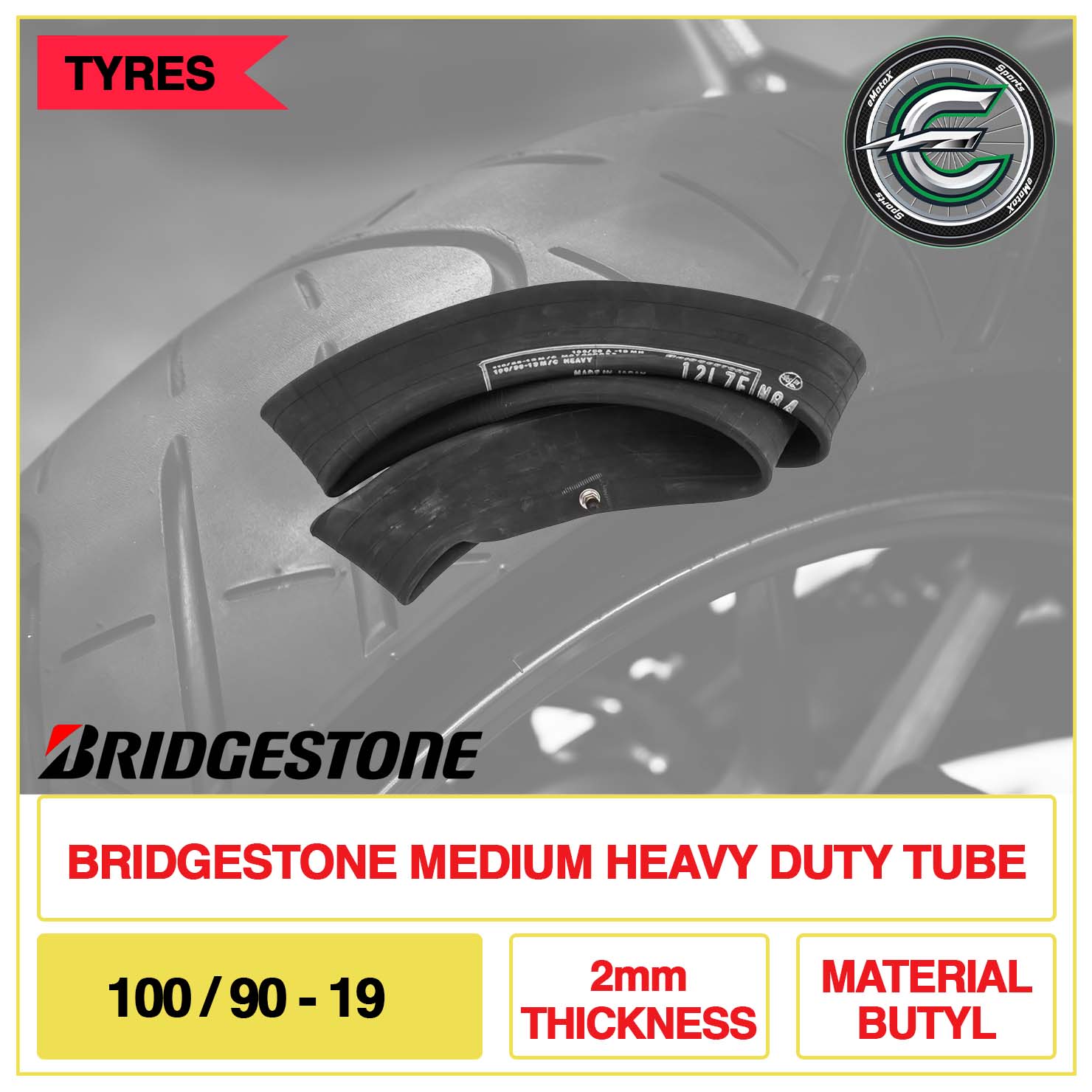 Bridgestone Medium Heavy Duty Tube 100/90-19 2mm Thickness Material Butyl | eMotoX Sports