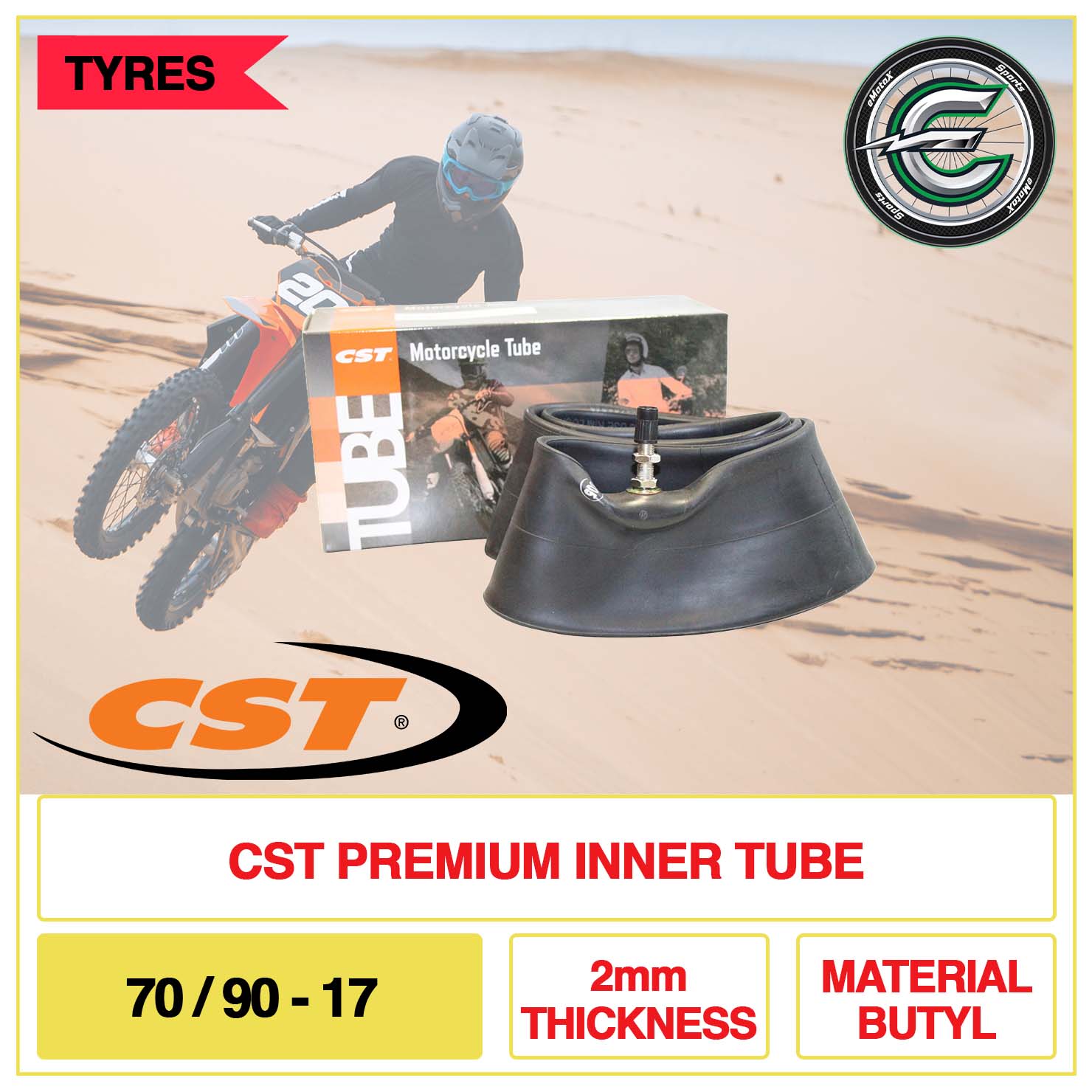 CST Preium Inner Tune 70/90-17 2mm Thickness Material Butyl | eMotoX Sports