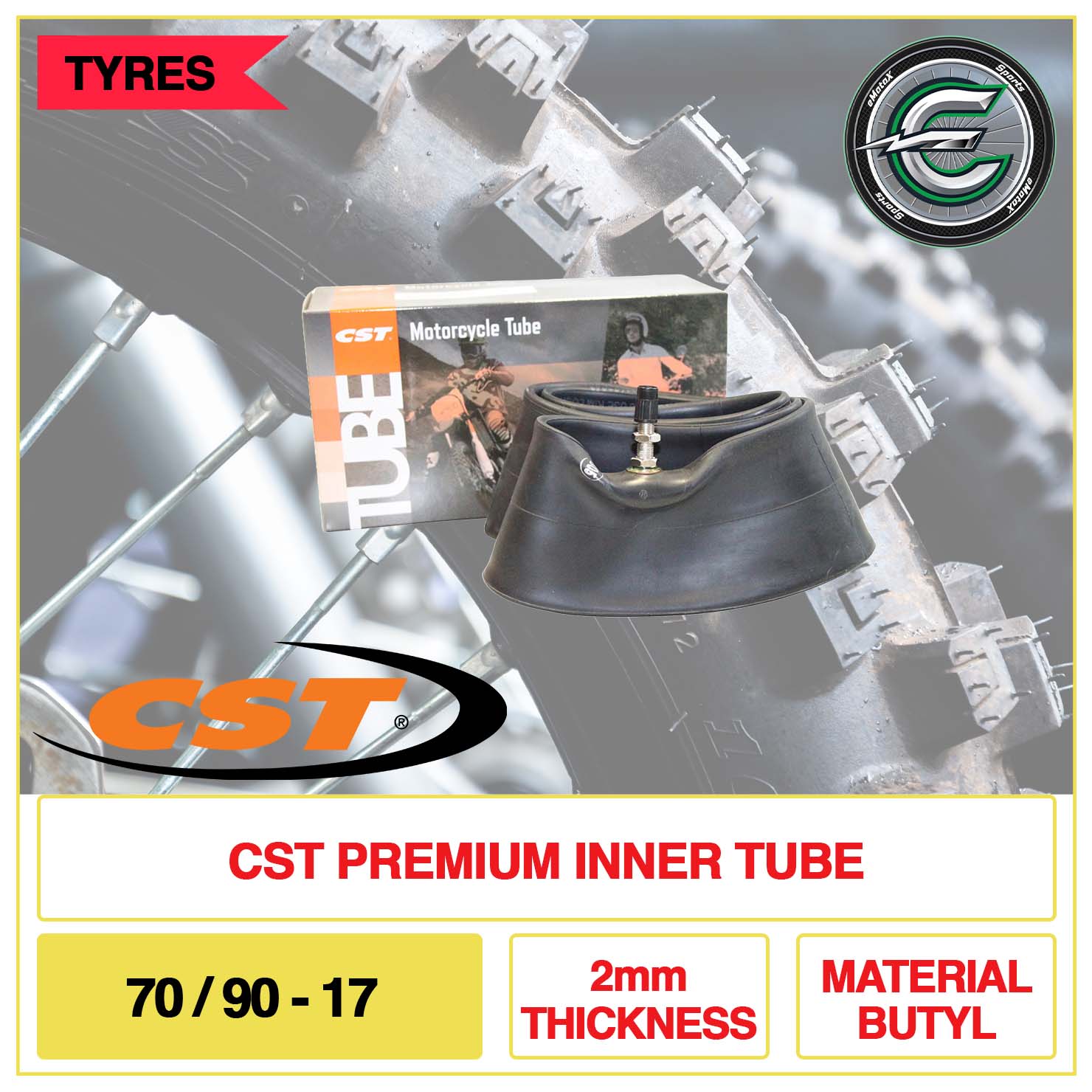 CST Preium Inner Tune 70/90-17 2mm Thickness Material Butyl | eMotoX Sports