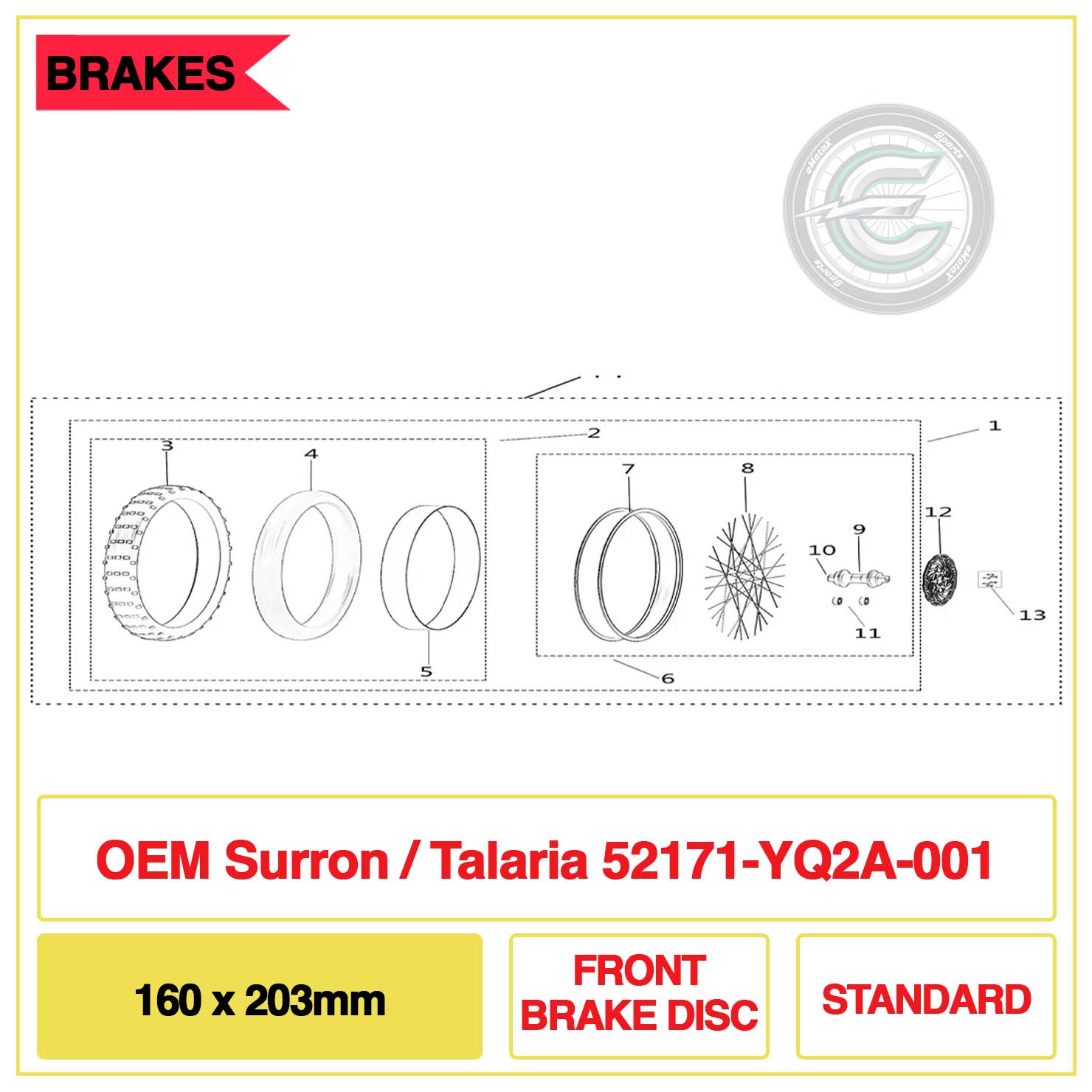 Surron Talaria OEM 52171-YQ2A-0001 Front Brake Rotor Diagram | eMotoX Sports