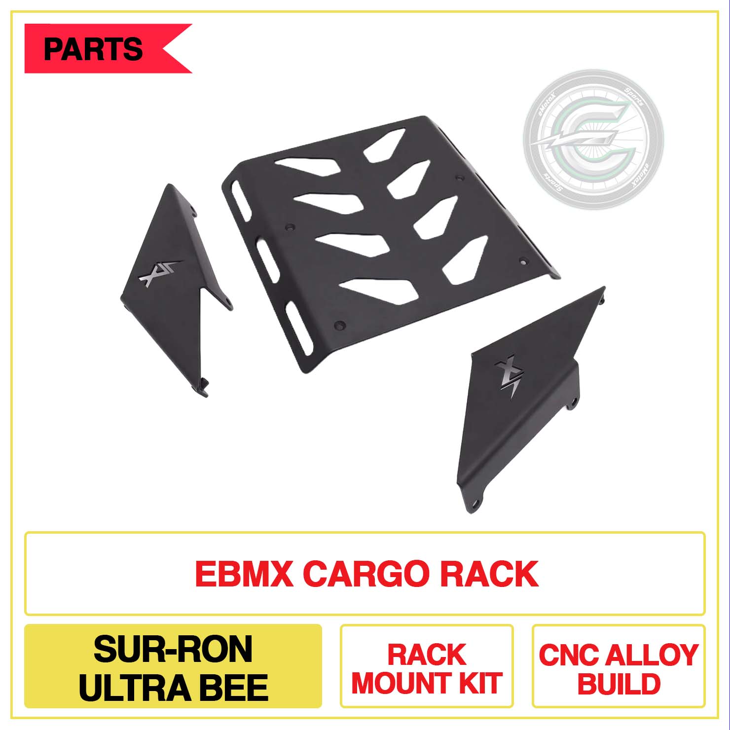 EBMX Cargo Rack Sur-Ron Ultra Bee Rack Mount Kit CNC Alloy Build | eMotoX Sports