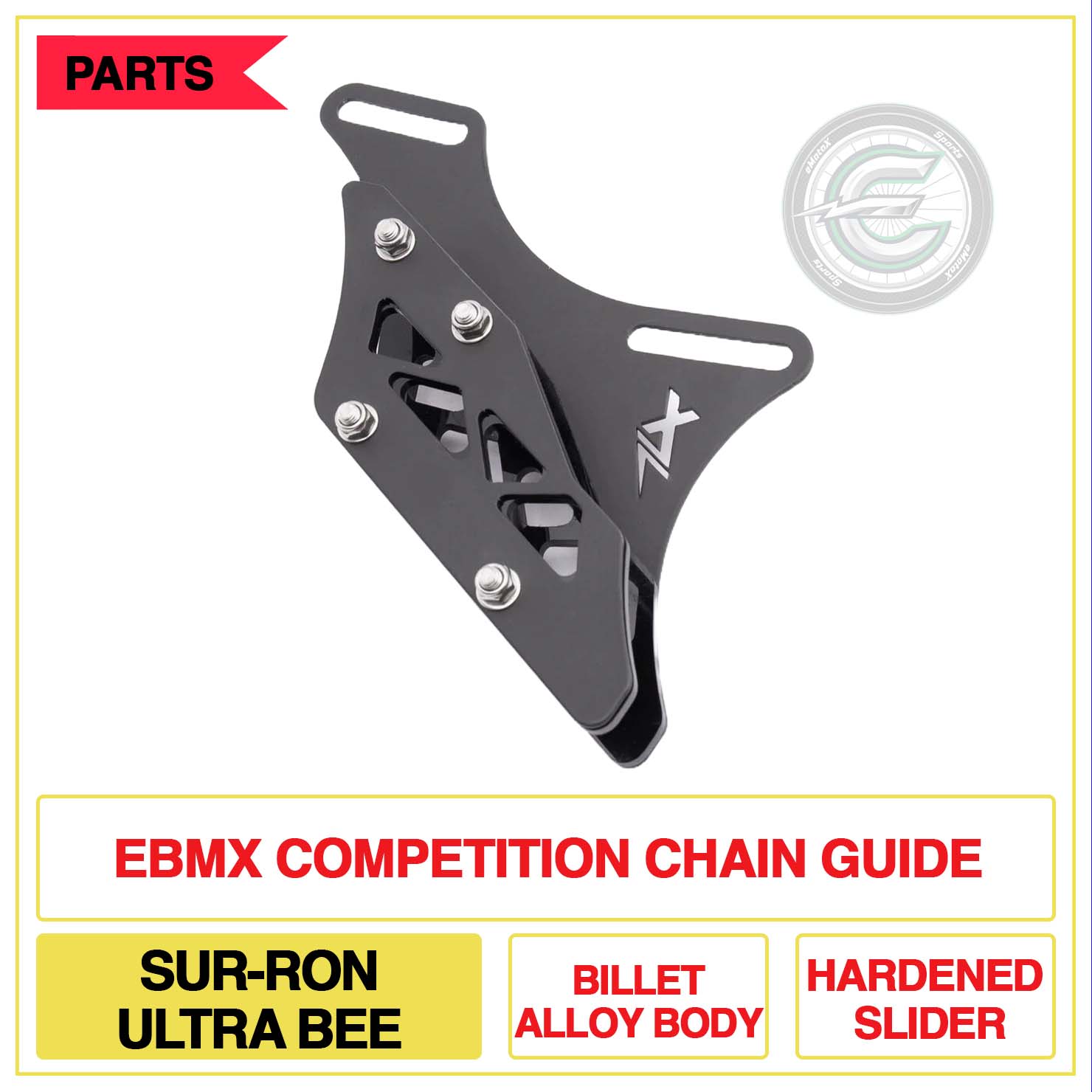 EBMX Competition Chain Guide Sur-Ron Ultra Bee Billet Alloy Body Hardened Slider | eMotoX Sports