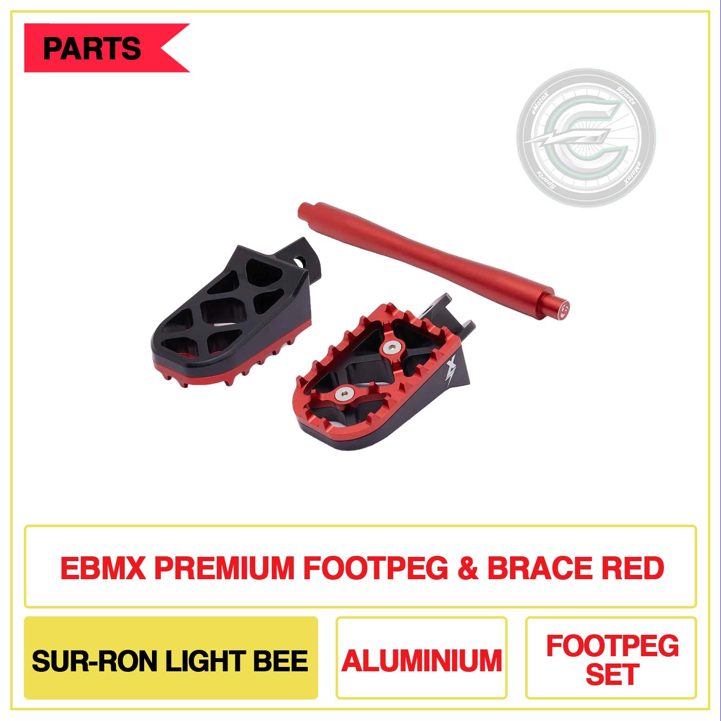 EBMX Premium Footpeg & Brace Sur-Ron Light Bee Aluminium Footpeg Set Red | eMotoX Sports