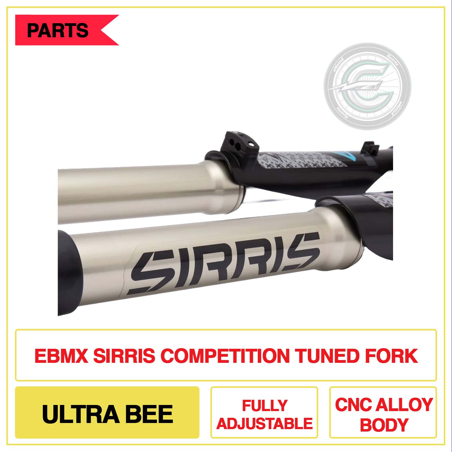EBMX Sirris Competition Tuned Forks Ultra Bee Fully Adjustable CNC Alloy Body | eMotoX Sports