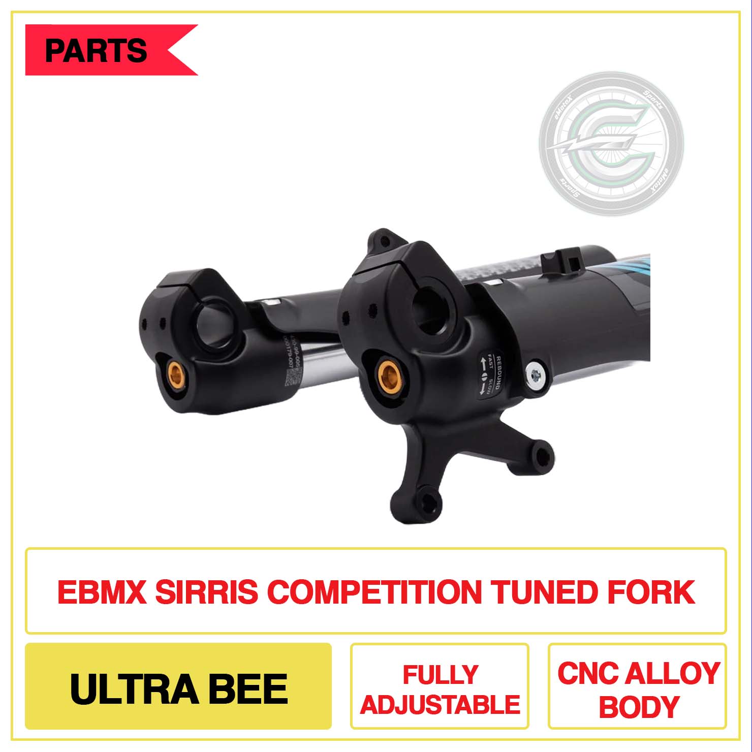 EBMX Sirris Competition Tuned Forks Ultra Bee Fully Adjustable CNC Alloy Body | eMotoX Sports
