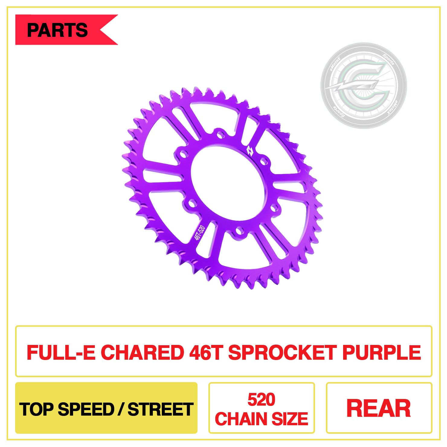 Full-E Charged Rear 54T Sprocket 520 Chain Size Off Road/Top Speed Purple | eMotoX Sports