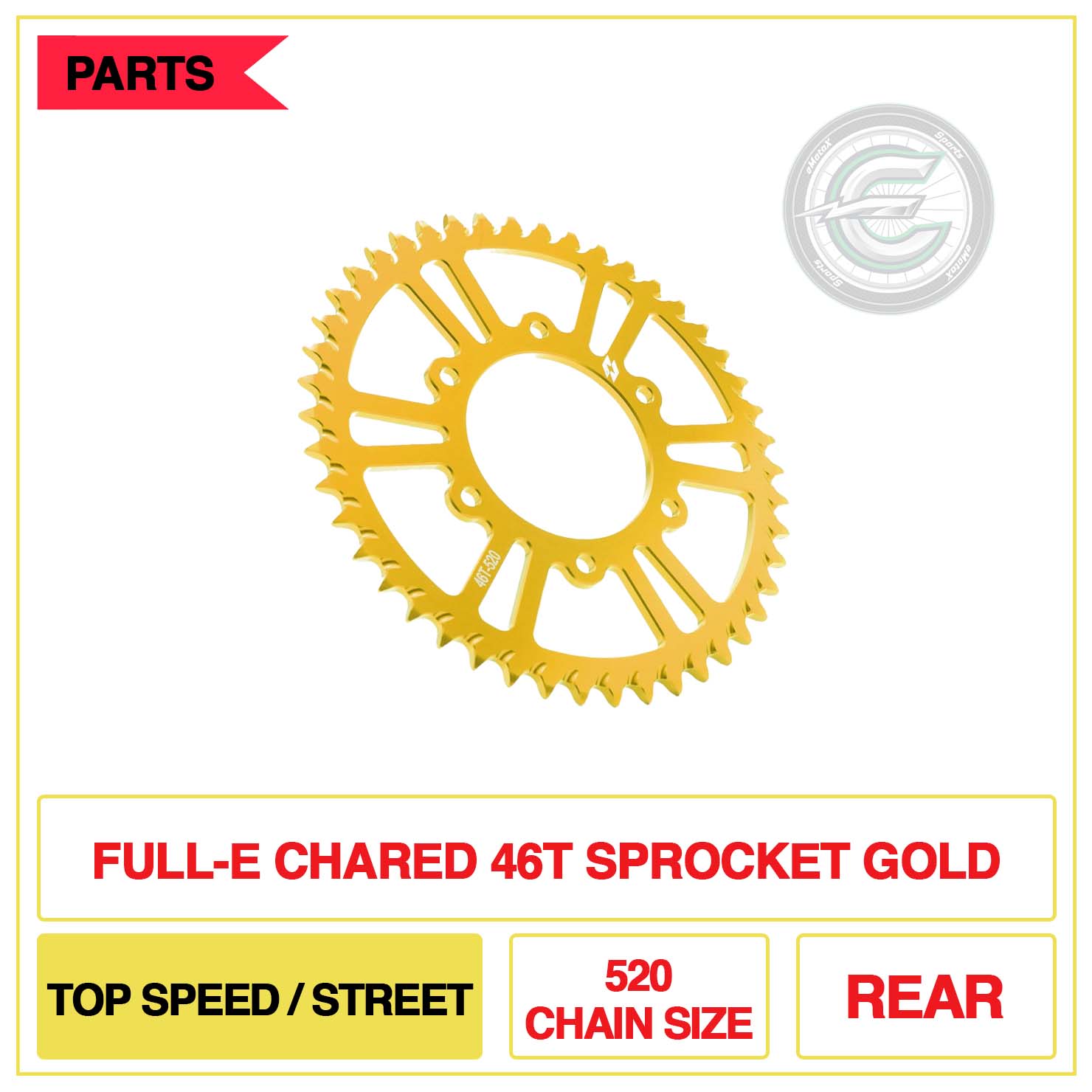 Full-E Charged Rear 54T Sprocket 520 Chain Size Off Road/Top Speed Gold | eMotoX Sports