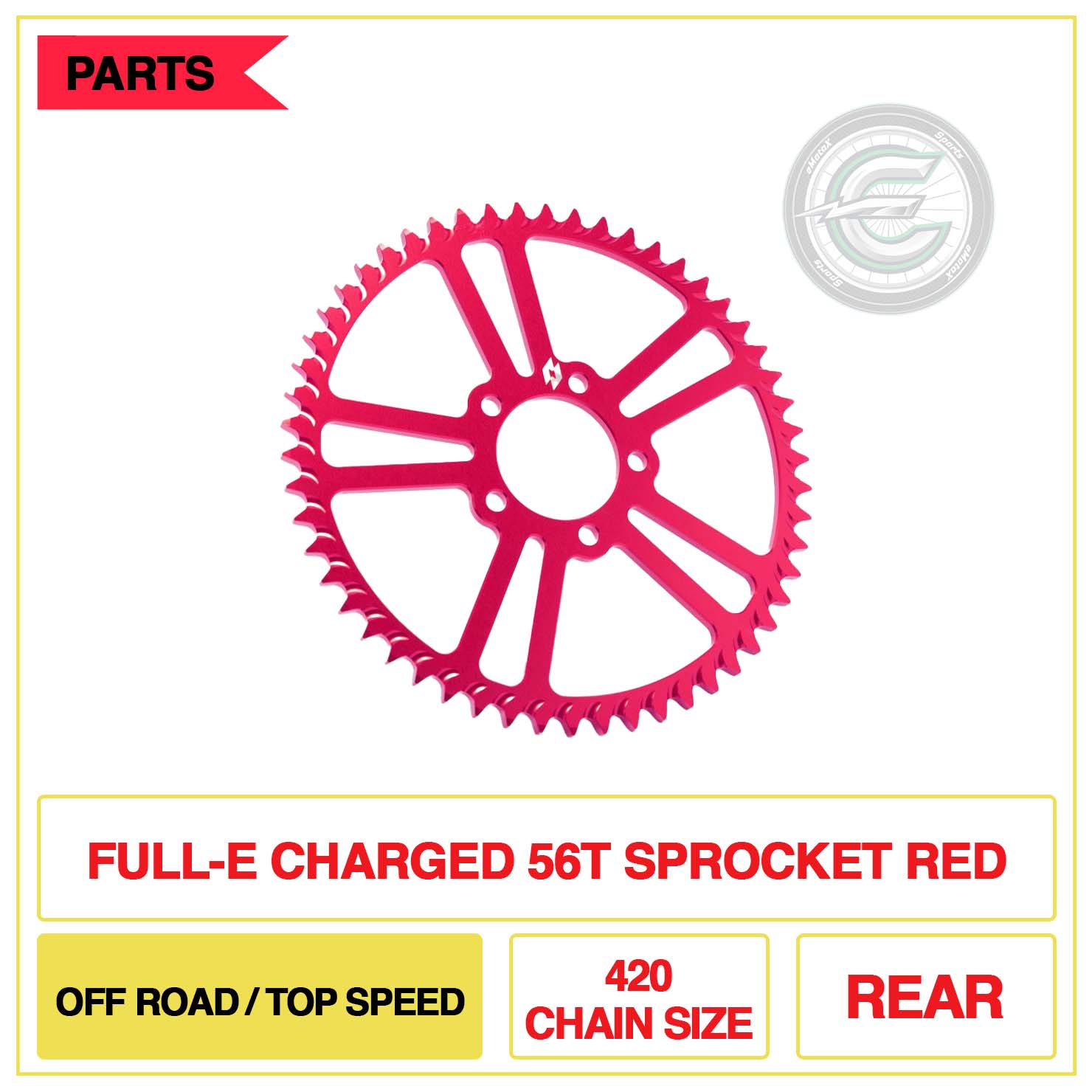 Full-E Charged Rear 56T Sprocket 420 Chain Size Off Road-Top Speed Red | eMotoX Sports
