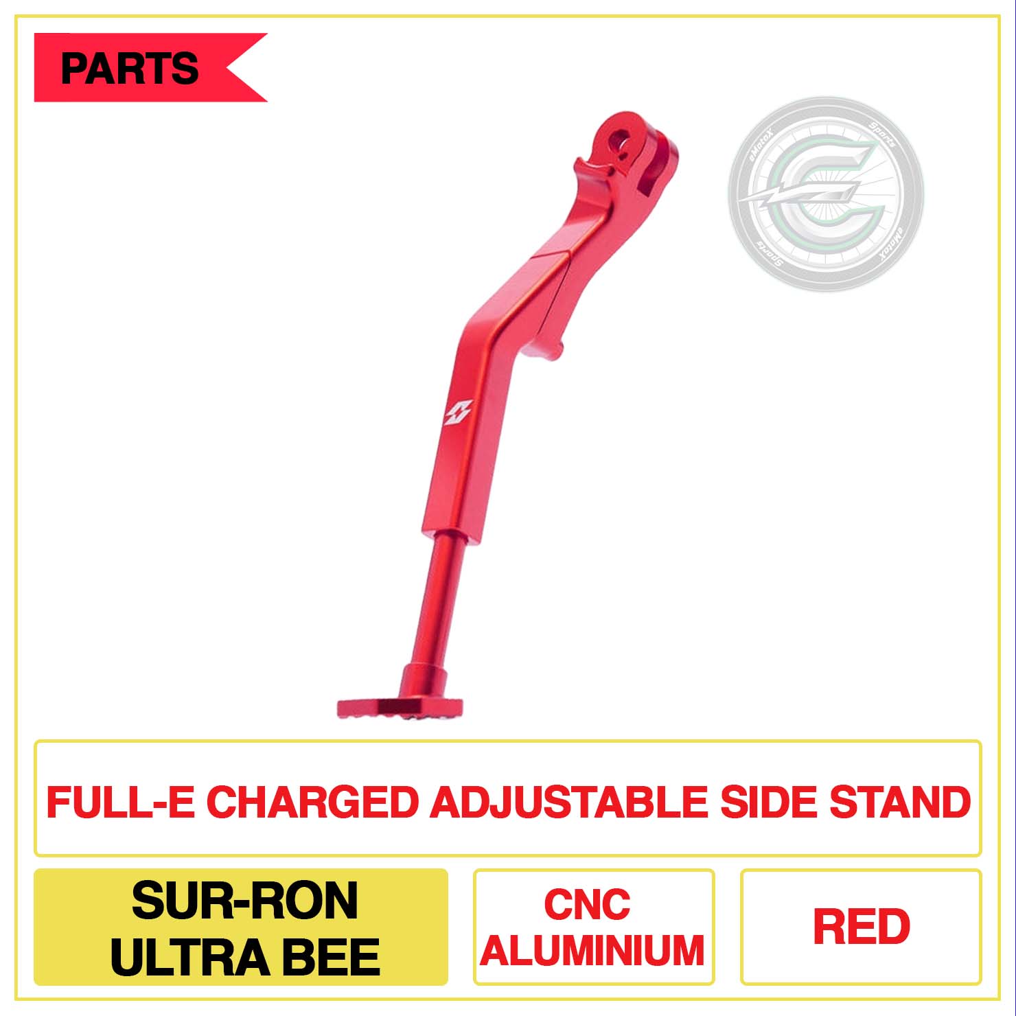 Full-E Charged Adjustable Side Stand Sur-Ron Ultra Bee CNC Aluminium Multi Colour Red | eMotoX Sports
