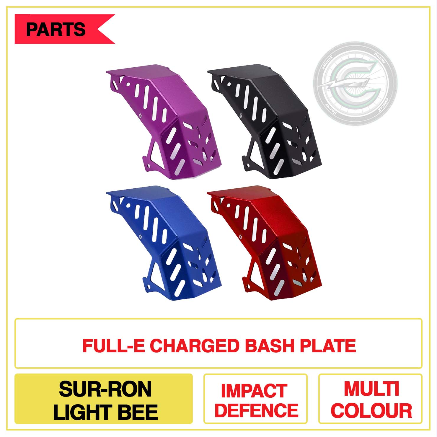 Full-E Charged Bash Plate Sur-Ron Light Bee Impact Defence Multi Colour | eMotoX Sports