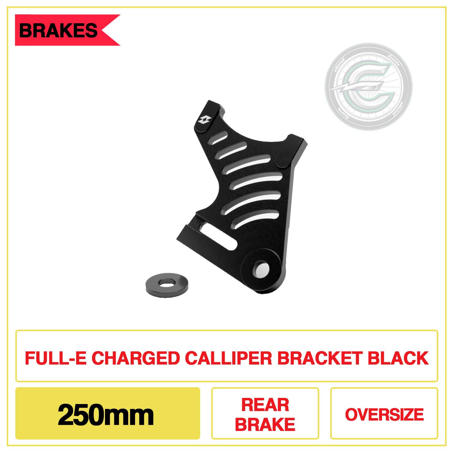 Full-E Charged Calliper Bracket 250mm Rear Brake Oversize Black | eMotoX Sports