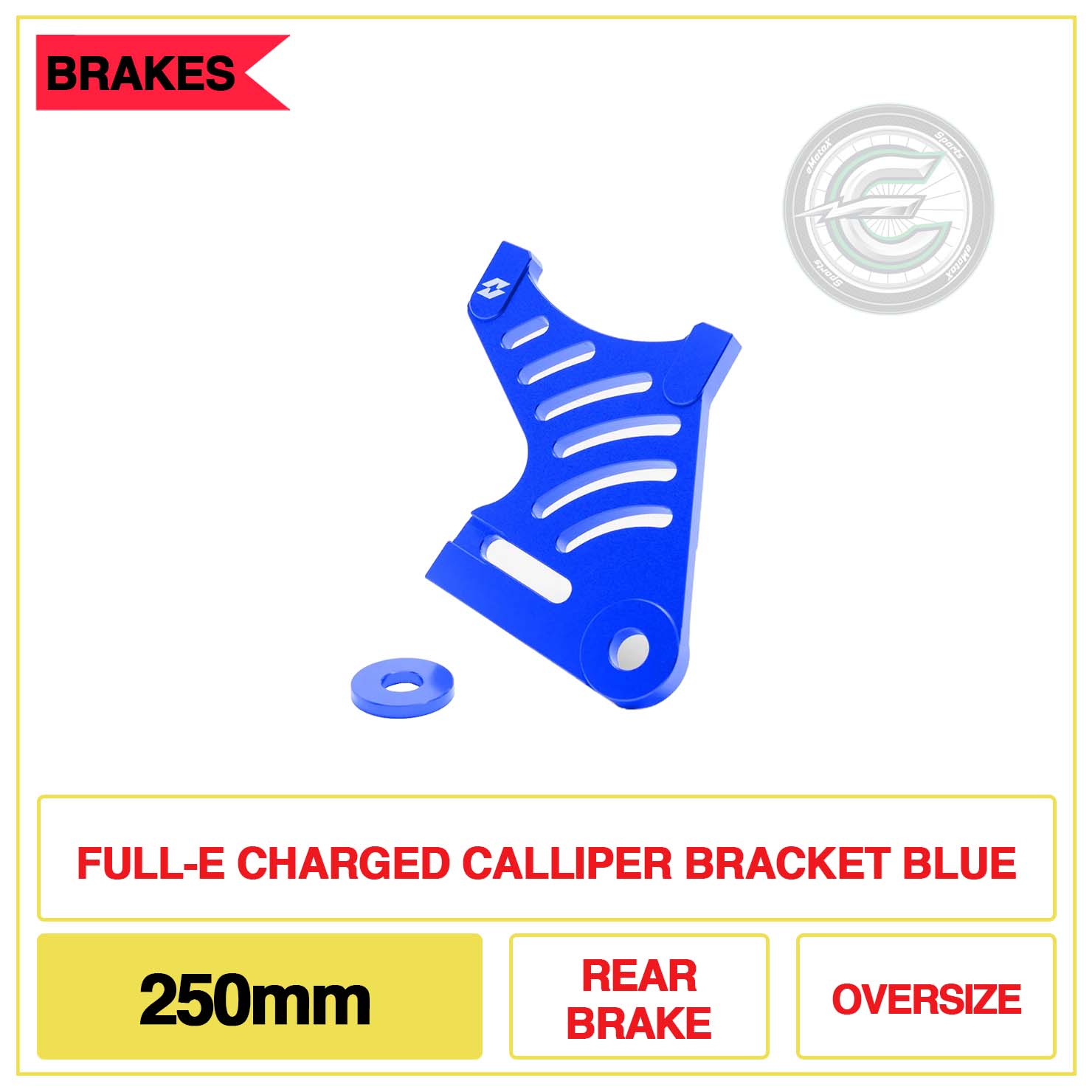 Full-E Charged Calliper Bracket 250mm Rear Brake Oversize Blue | eMotoX Sports
