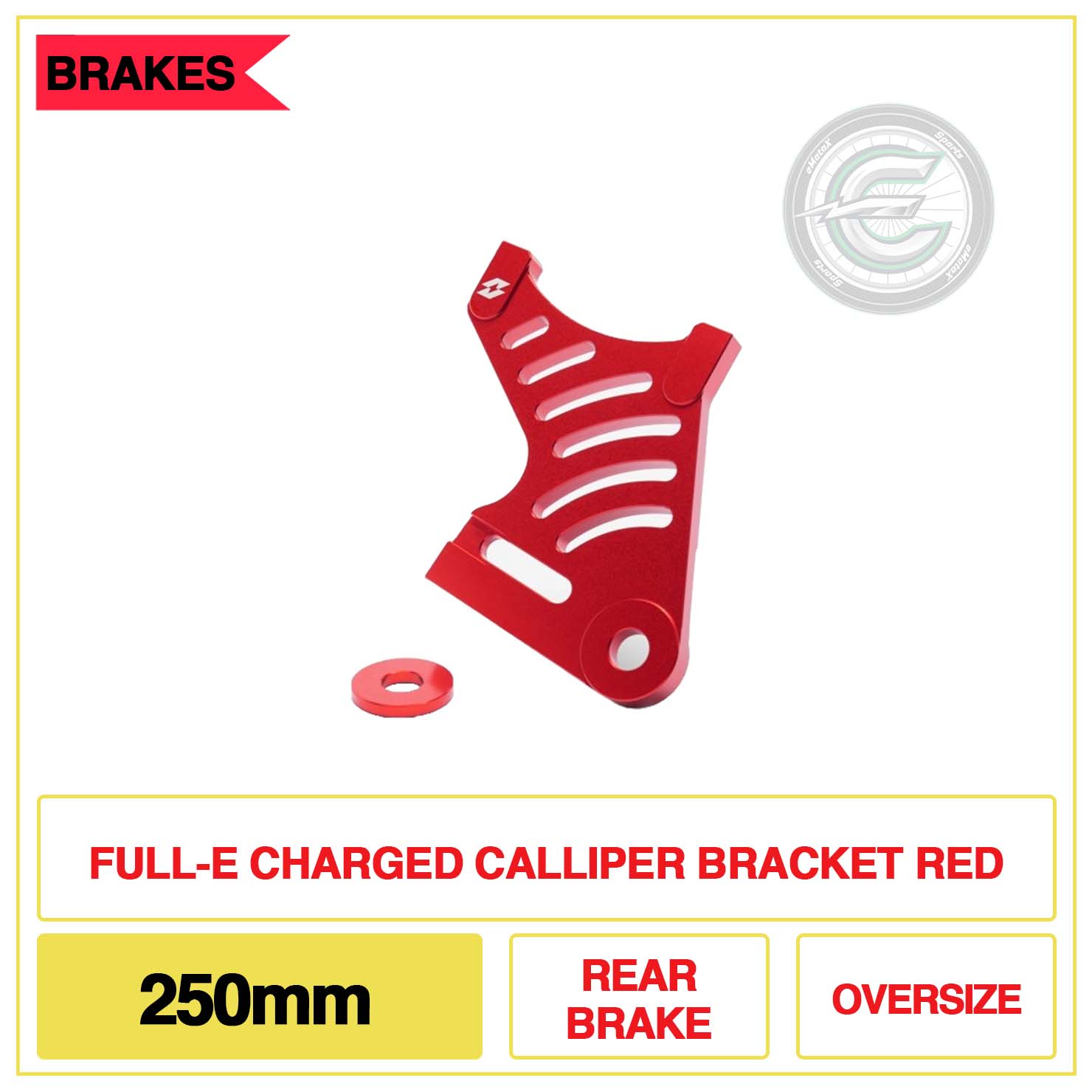 Full-E Charged Calliper Bracket 250mm Rear Brake Oversize Red | eMotoX Sports
