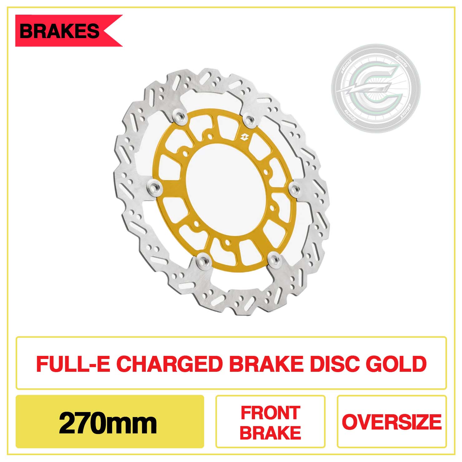 Full-E Charged Brake Disc 270mm Front Brake Oversize Gold | eMotoX Sports