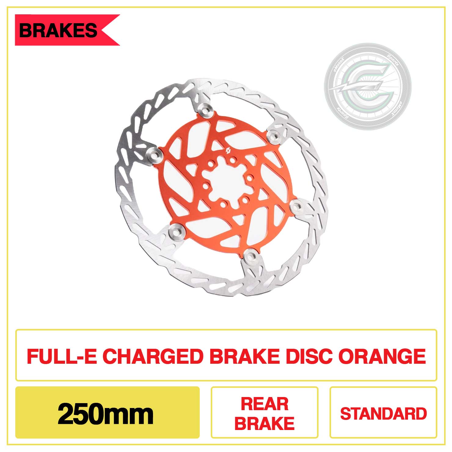 Full-E Charged Brake Disc 250mm Rear Brake Standard Orange | eMotoX Sports