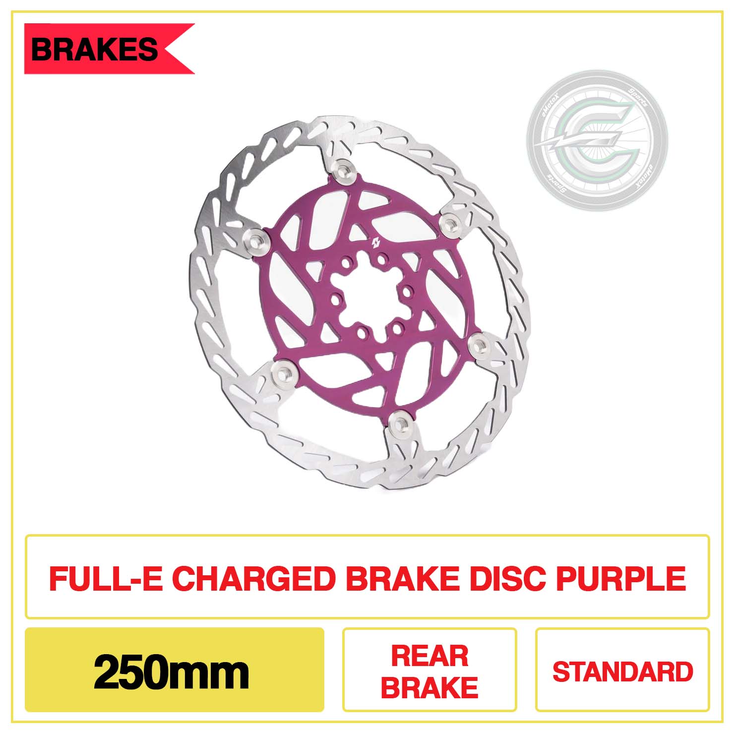 Full-E Charged Brake Disc 250mm Rear Brake Standard Purple | eMotoX Sports