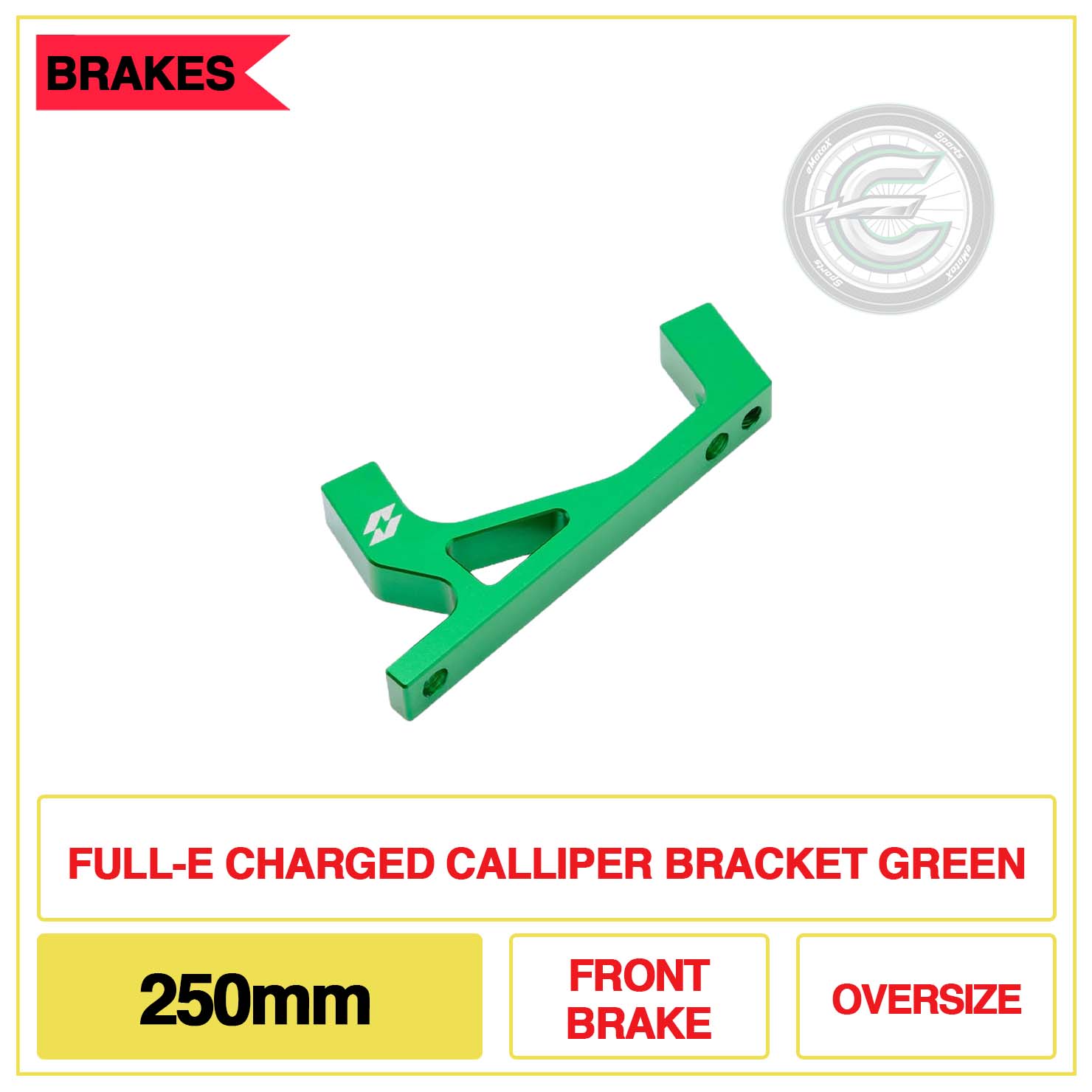 Full-E Charged KKE Fastace Calliper Bracket 250mm Front Brake Oversize Green | eMotoX Sports