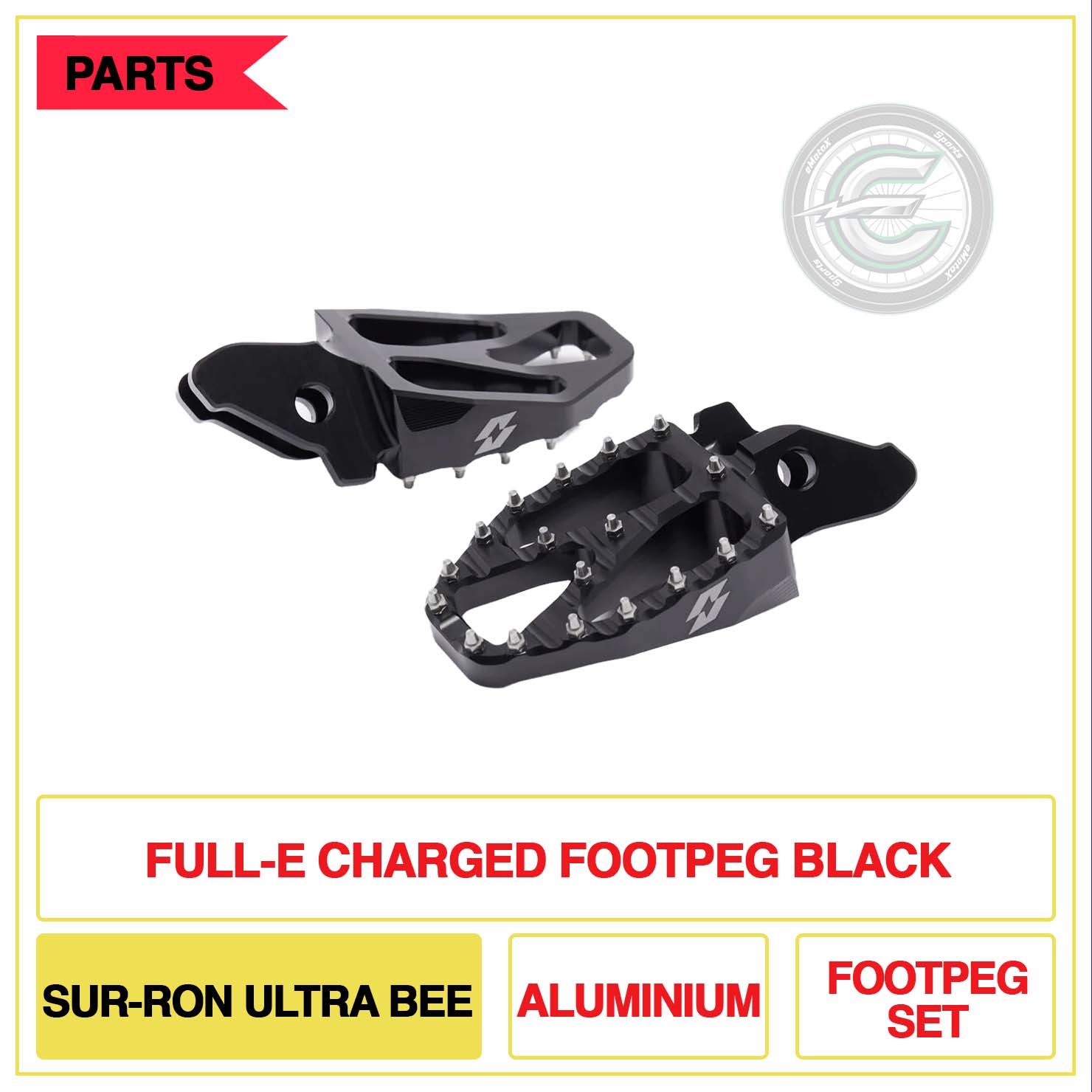 Full-E Charged Footpeg Sur-Ron Ultra Bee Aluminium Foot Peg Set Black | eMotoX Sports
