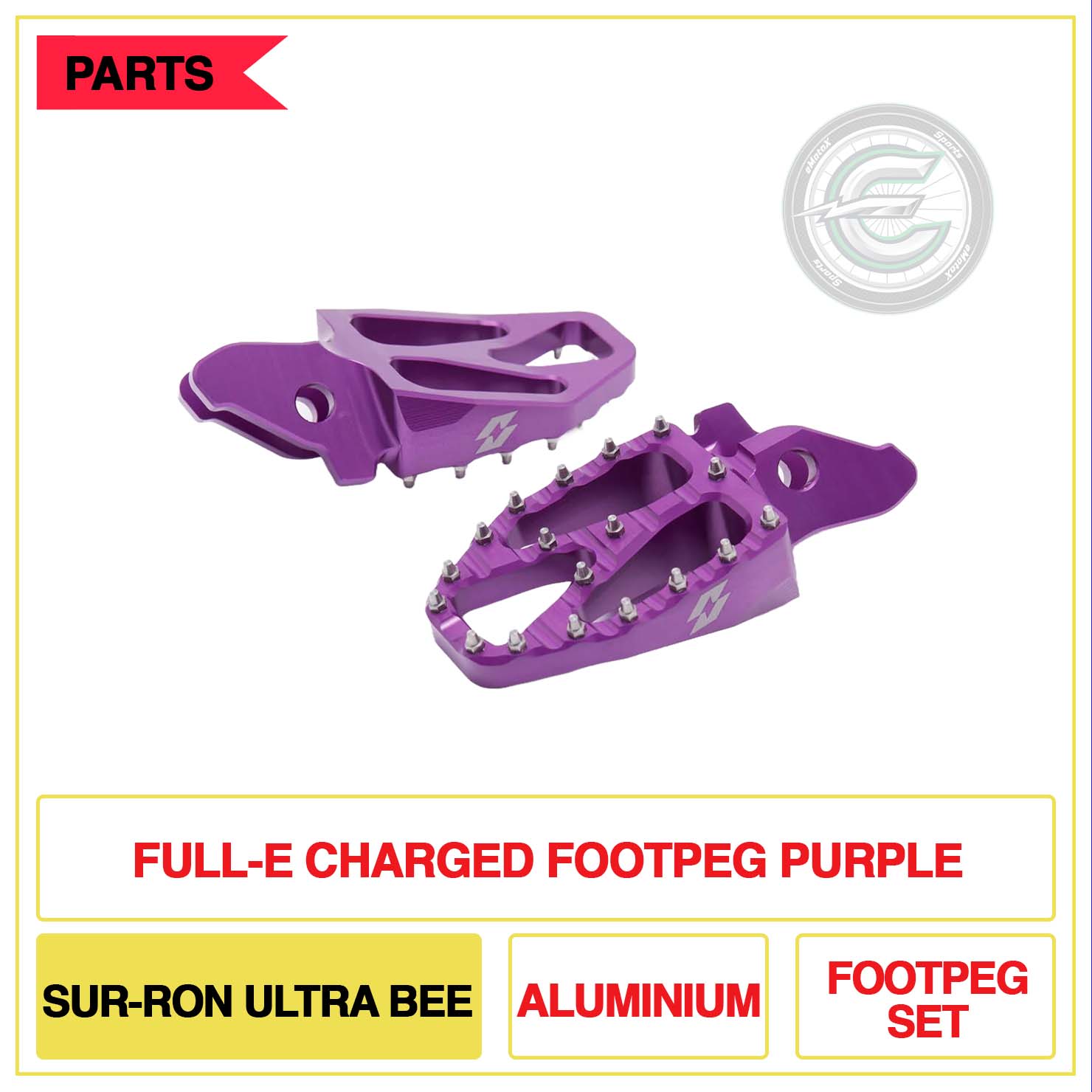 Full-E Charged Footpeg Sur-Ron Ultra Bee Aluminium Foot Peg Set Purple | eMotoX Sports