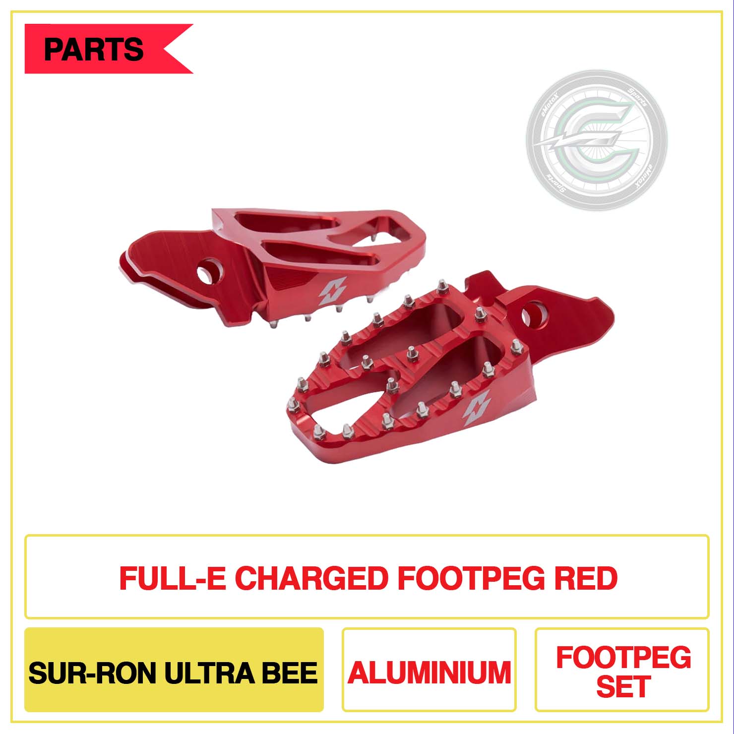 Full-E Charged Footpeg Sur-Ron Ultra Bee Aluminium Foot Peg Set Red | eMotoX Sports