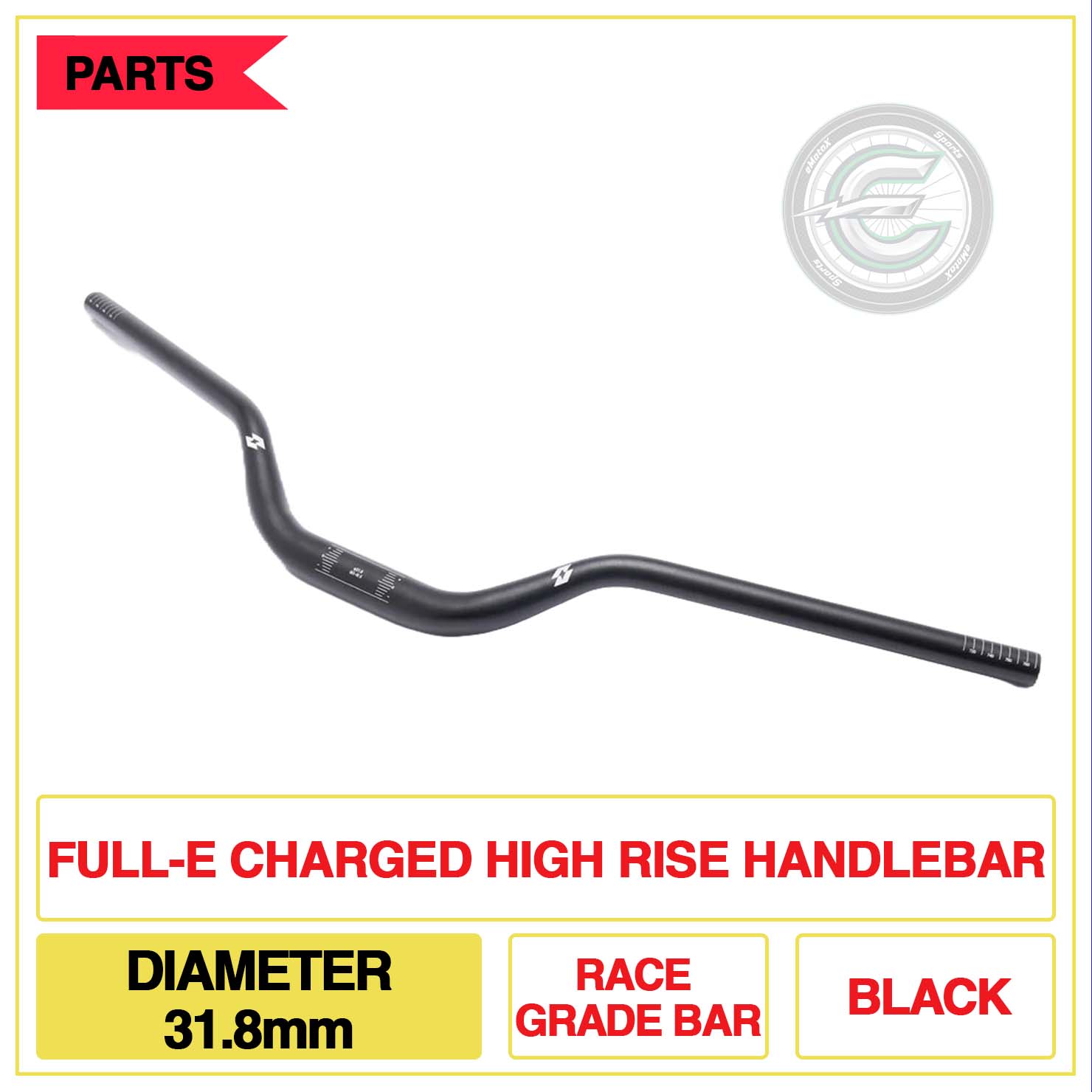 Full-E Charged High Rise Handlebar Diameter 31.8mm Race Grade Bar Black | eMotoX Sports