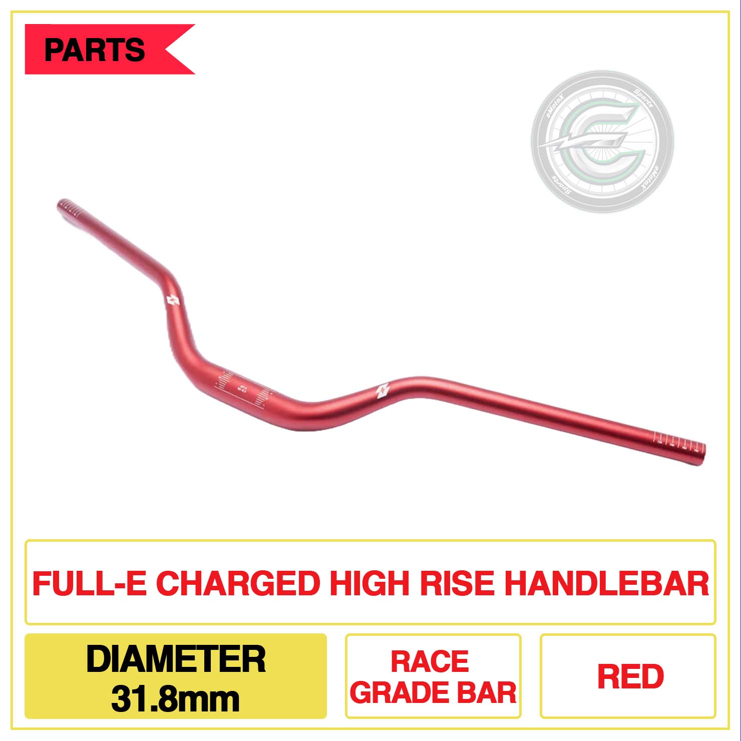 Full-E Charged High Rise Handlebar Diameter 31.8mm Race Grade Bar Red | eMotoX Sports