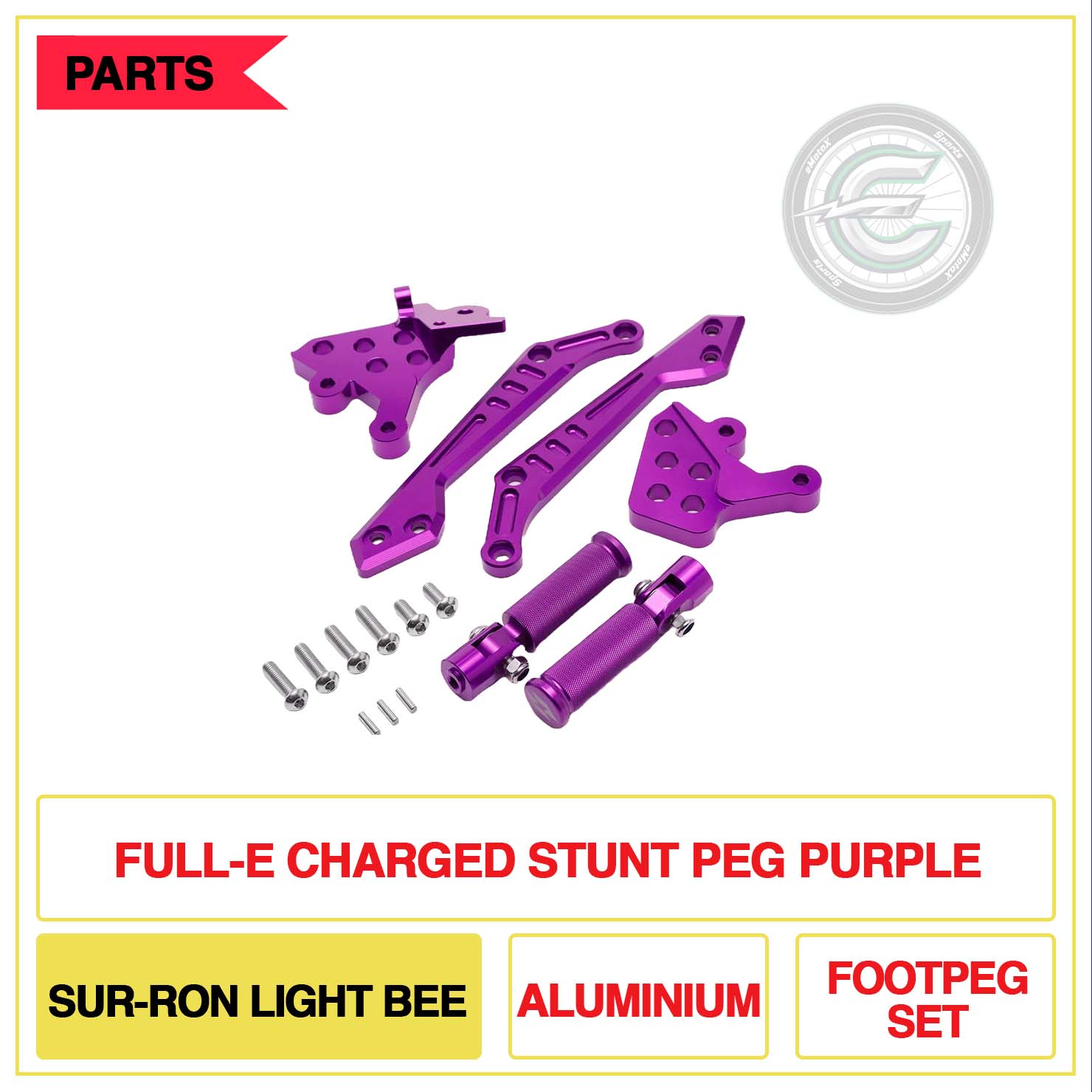 Full-E Charged Stunt Peg Sur-Ron Light Bee Aluminium Foot Pegs Purple | eMotoX Sports