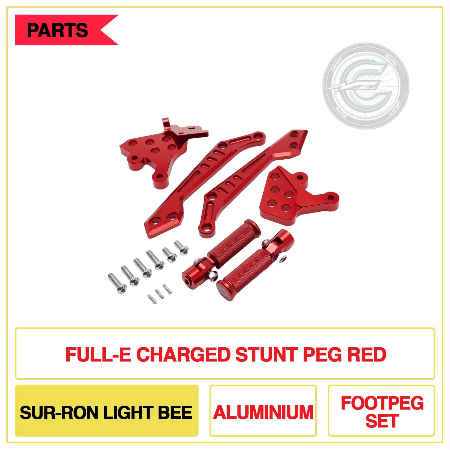 Full-E Charged Stunt Peg Sur-Ron Light Bee Aluminium Foot Pegs Red | eMotoX Sports
