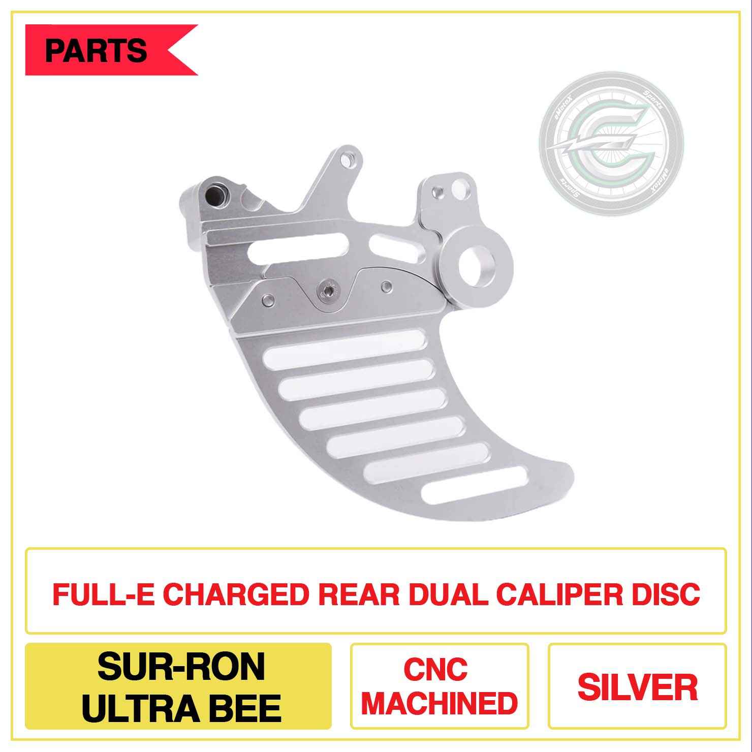 Full-E Charged Rear Dual Caliper Disc Sur-Ron Ultra Bee CNC Machined Multi Colour Silver | eMotoX Sports