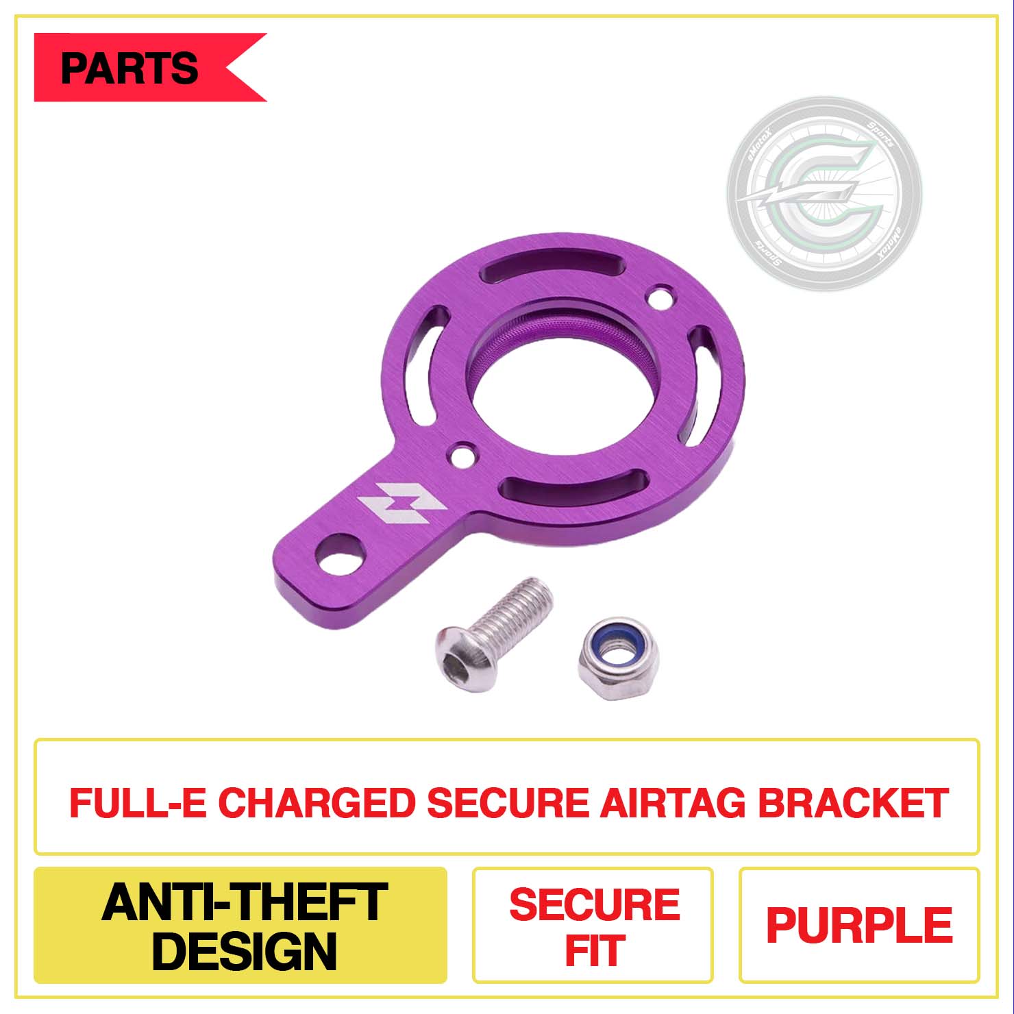 Full-E Charged Secure Airtag Bracket Anti-Theft Design Secure Fit Multi Colour Purple | eMotoX Sports