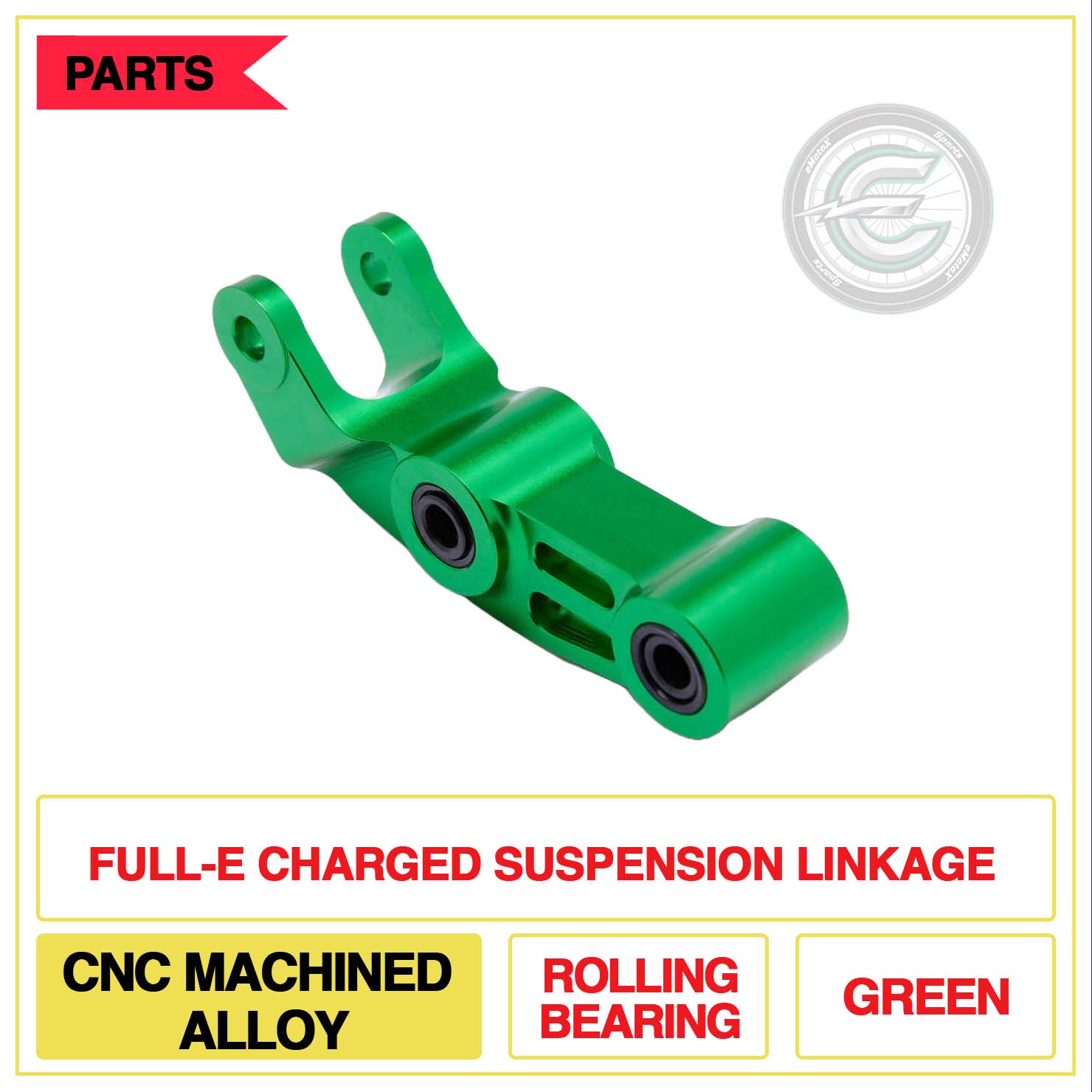 Full-E Charged Suspension Linkage CNC Machined Rolling Bearing Green | eMotoX Sports