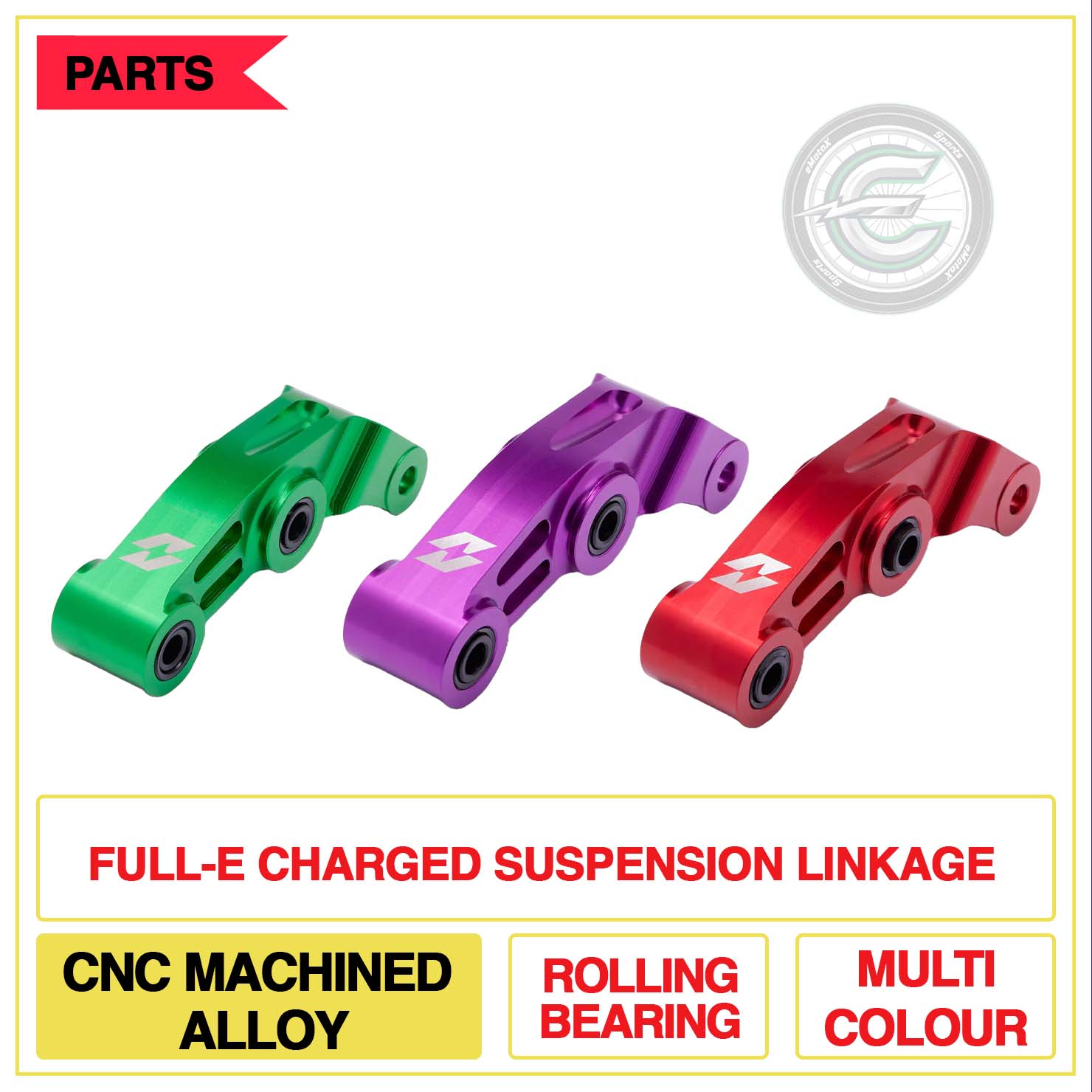 Full-E Charged Suspension Linkage CNC Machined Rolling Bearing Multi Colour | eMotoX Sports