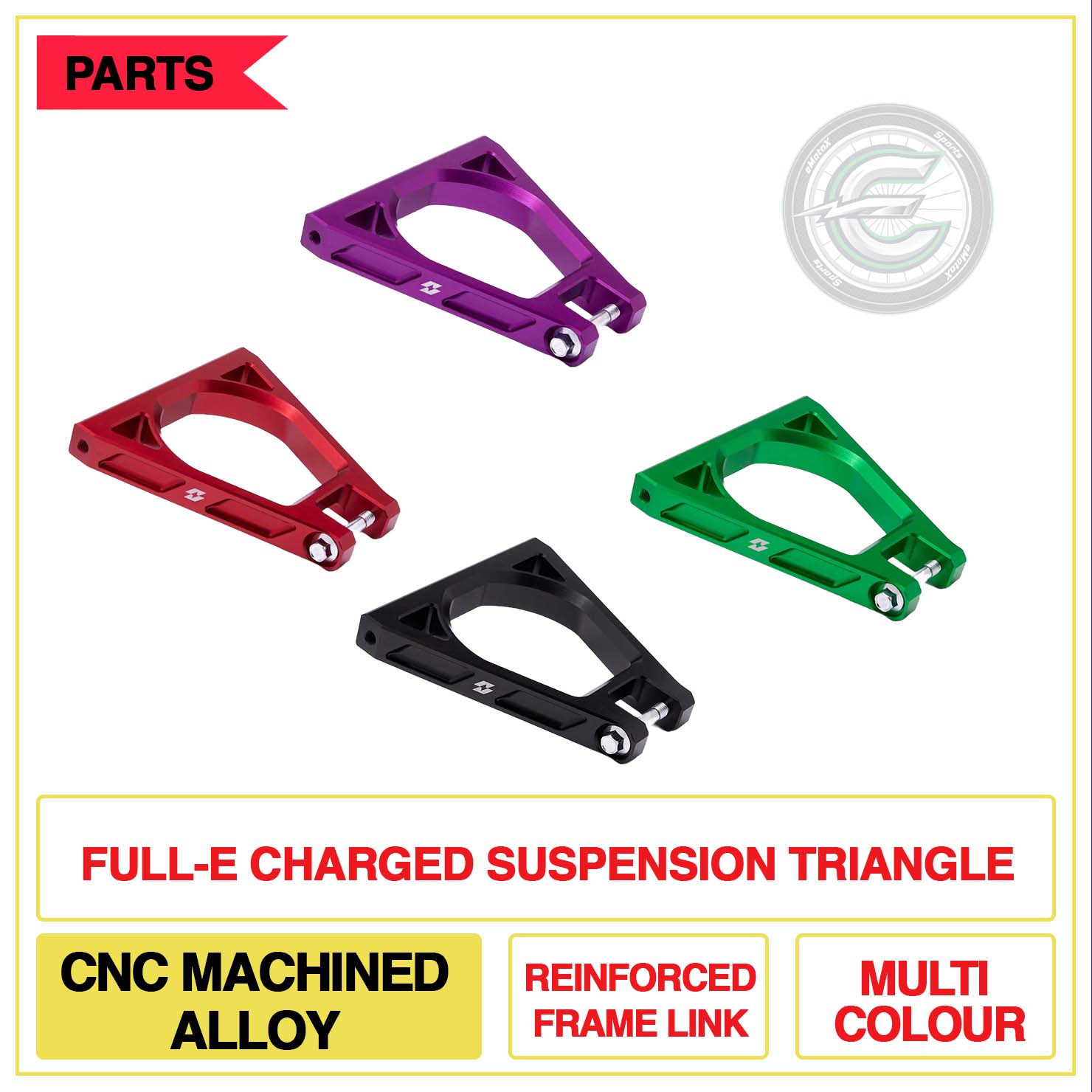 Full-E Charged Suspension Triangle CNC Machined Alloy Reinforced Frame Link Multi Colour | eMotoX Sports
