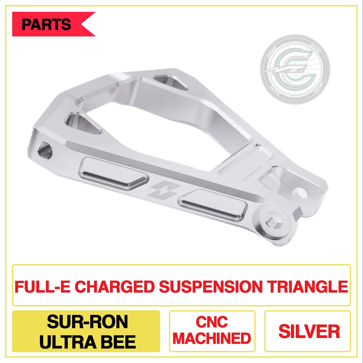 Full-E Charged Suspension Triangle Sur-Ron Ultra Bee CNC Machined Multi Colour Silver | eMotoX Sports