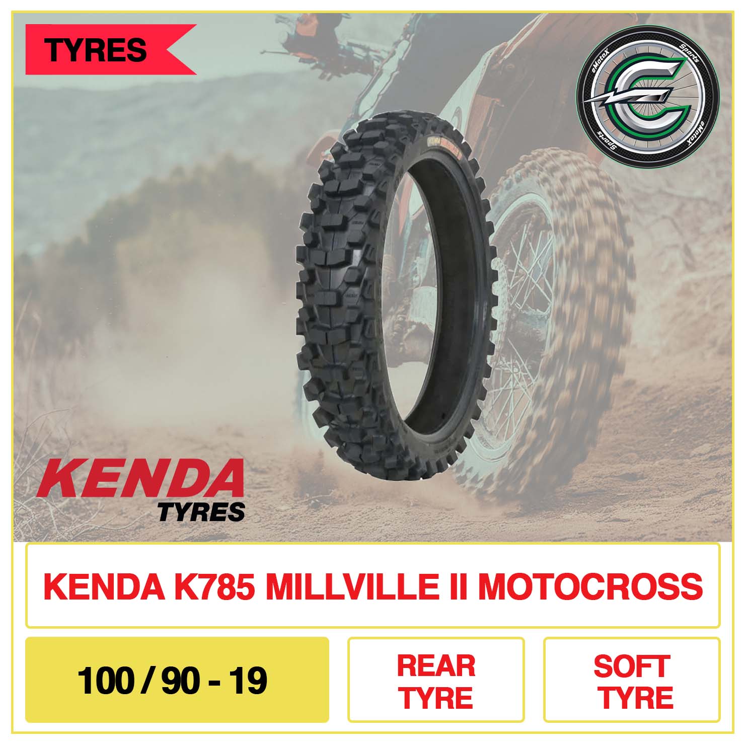 Kenda K785 Millville II Motocross 100/90-19 Rear Tyre Soft Tyre | eMotoX Sports