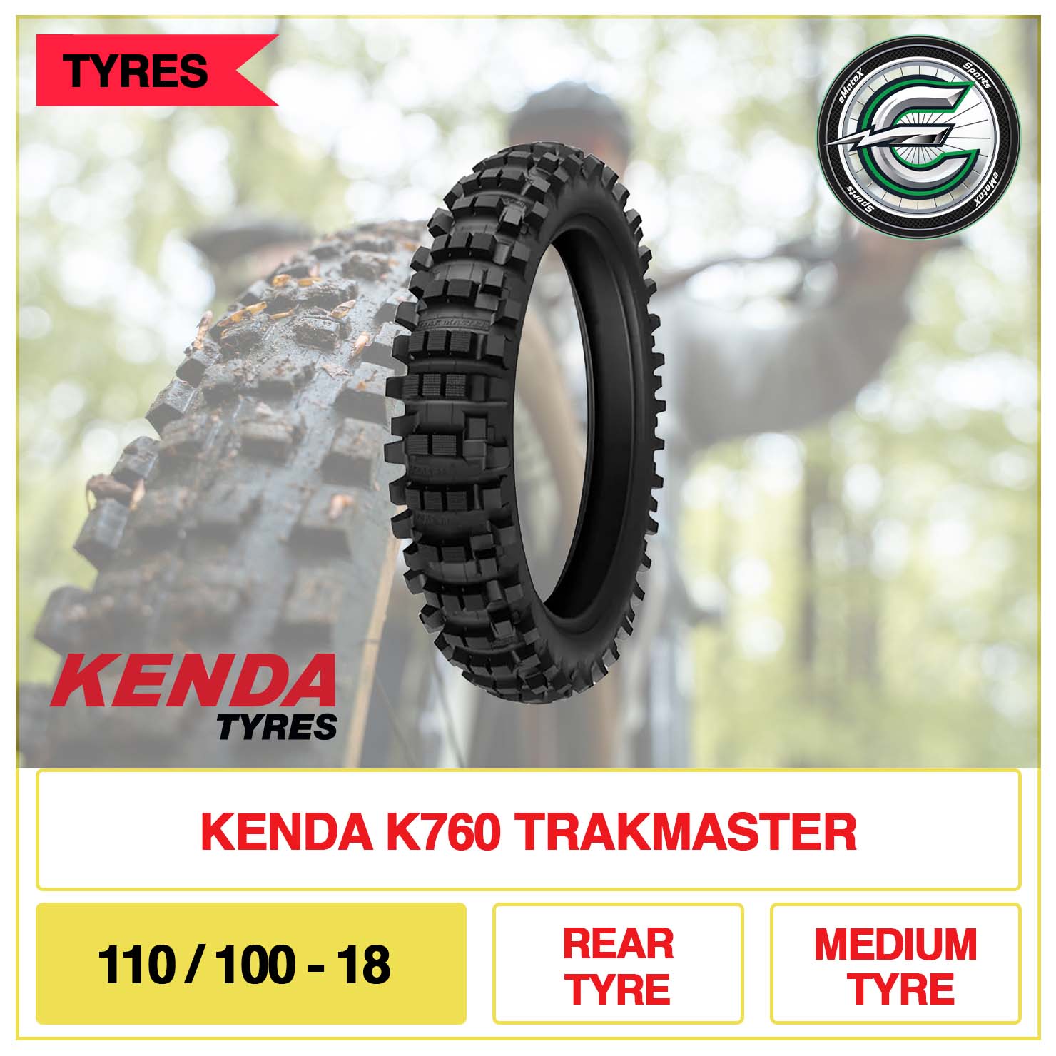 Kenda K760 Trackmaster 110/100-18 Rear Tyre Medium Tyre | eMotoX Sports