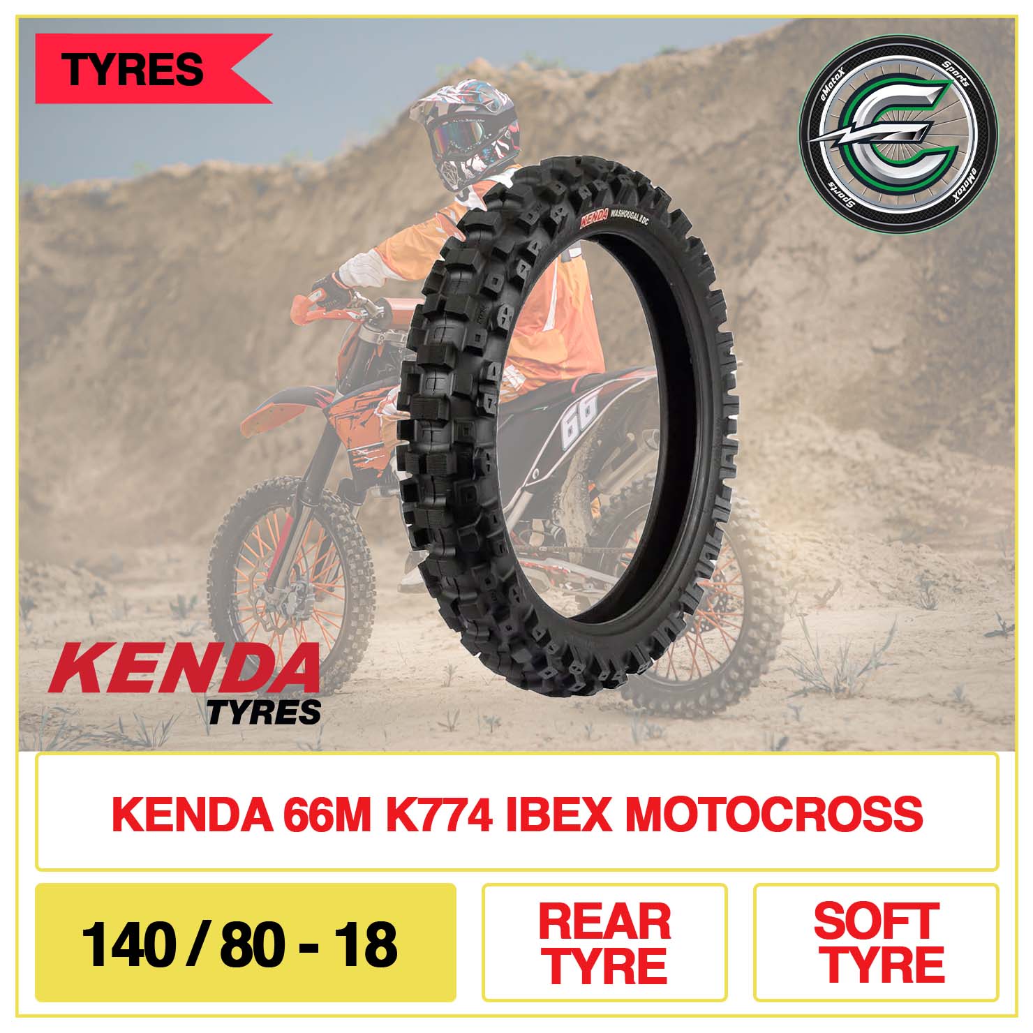 Kenda 66M K774 IBEX Motocross 140/80-18 Rear Tyre Soft Tyre | eMotoX Sports