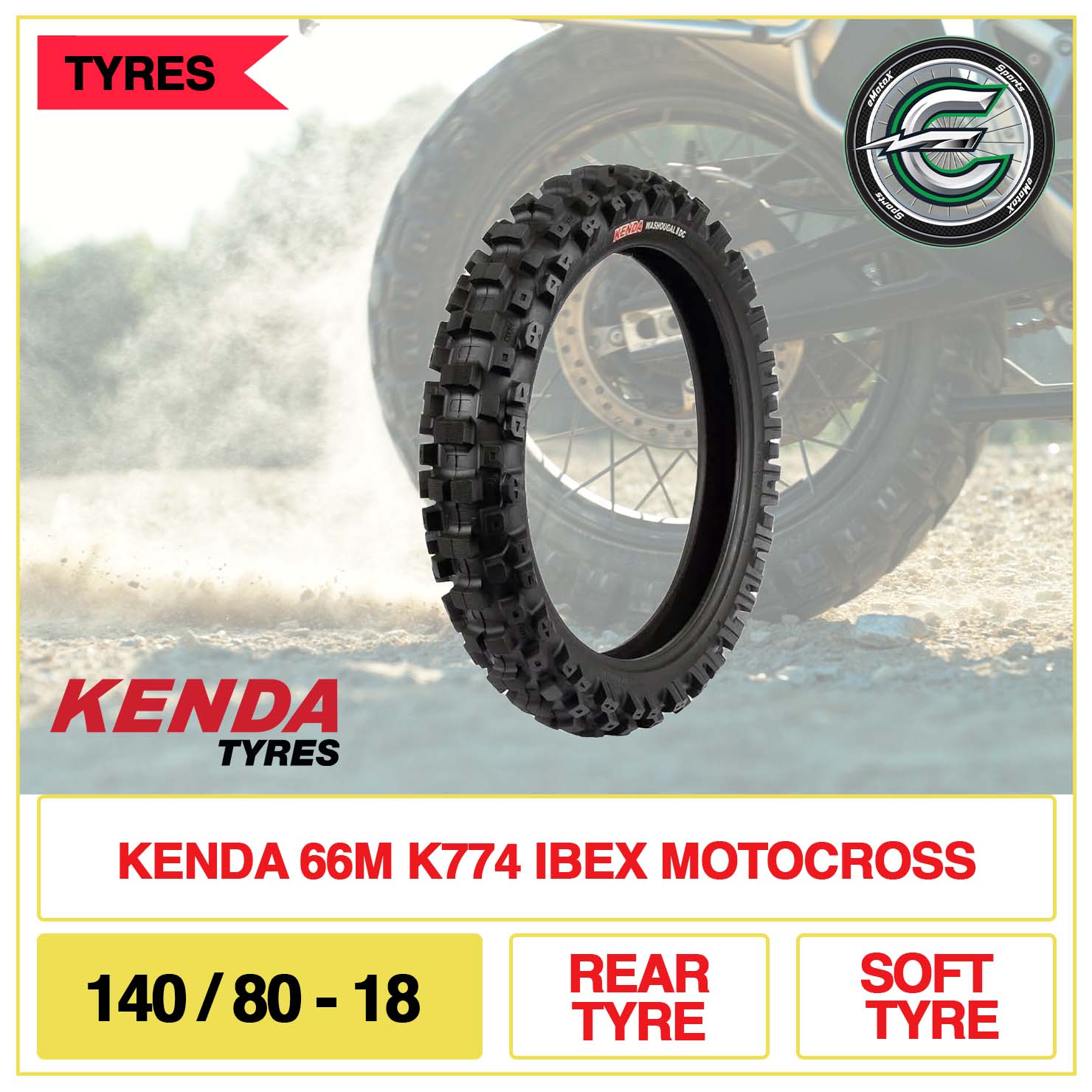 Kenda 66M K774 IBEX Motocross 140/80-18 Rear Tyre Soft Tyre | eMotoX Sports