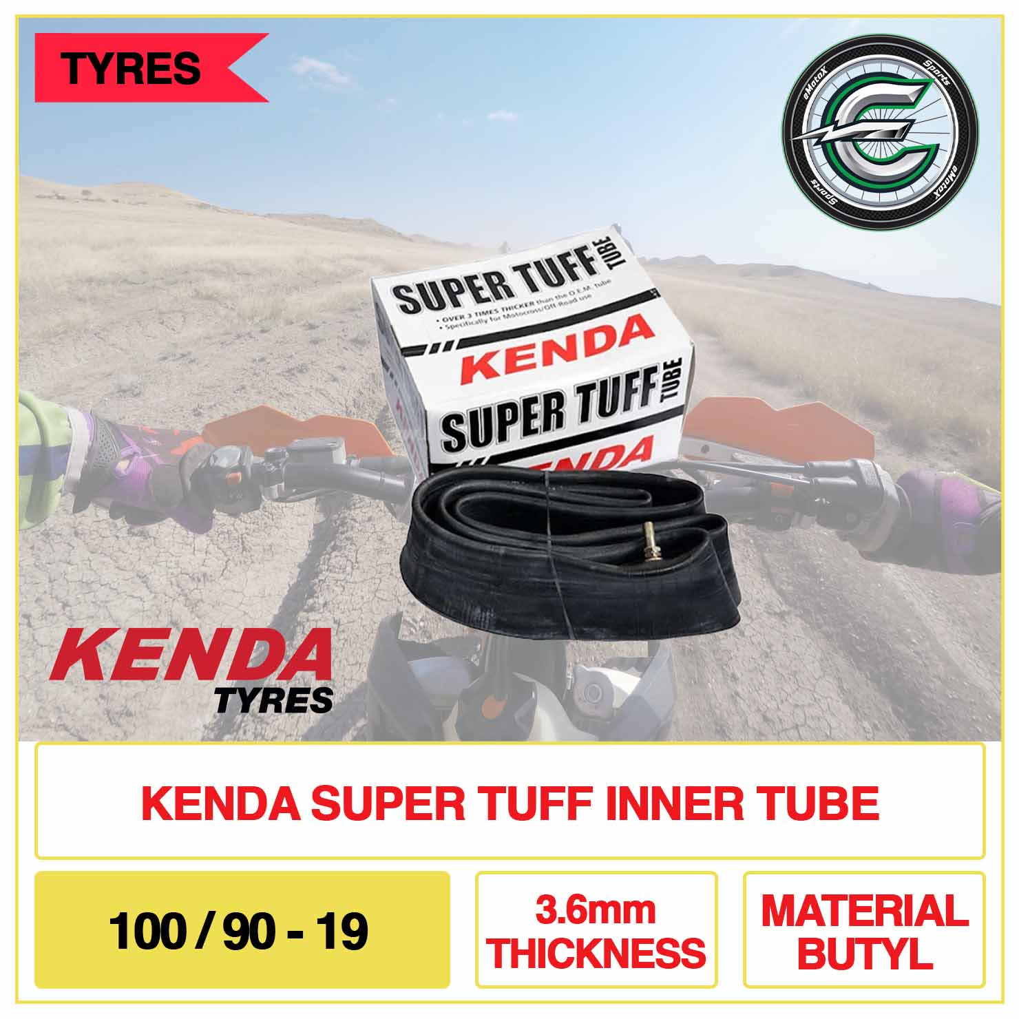 Kenda Super Tuff Inner Tube 100/90-19 3.6mm Thickness Material Butyl | eMotoX Sports