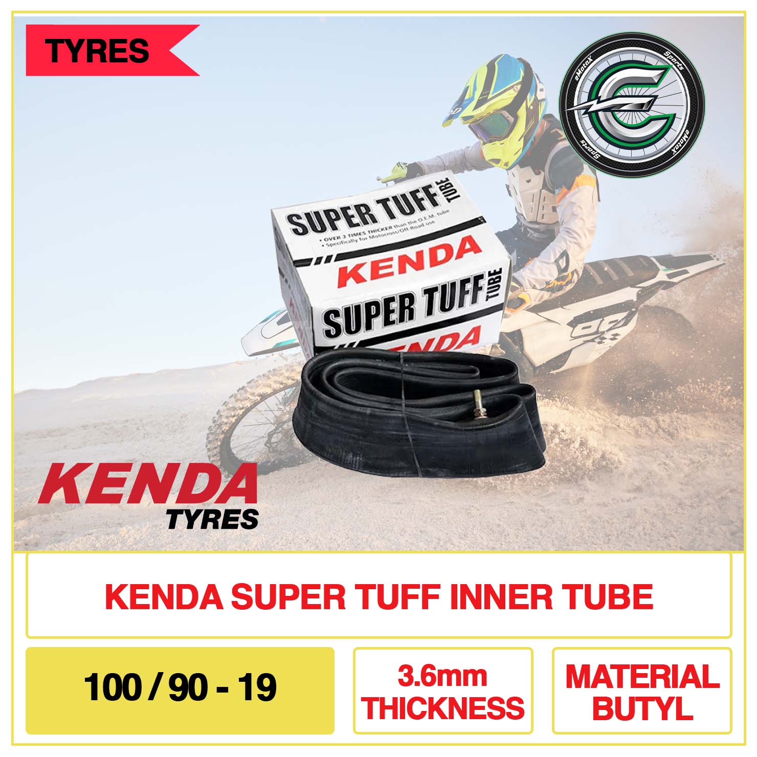 Kenda Super Tuff Inner Tube 100/90-19 3.6mm Thickness Material Butyl | eMotoX Sports