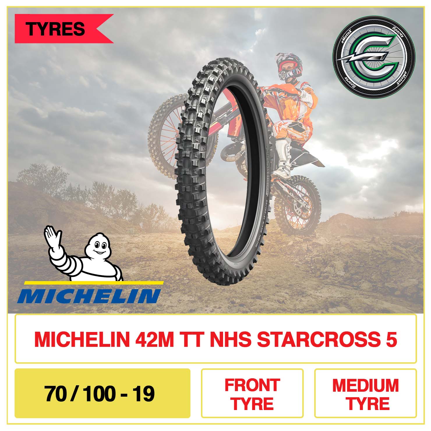 Michelin 42M TT NHS Starcross 5 70/100-19 Front Tyre Medium | eMotoX Sports
