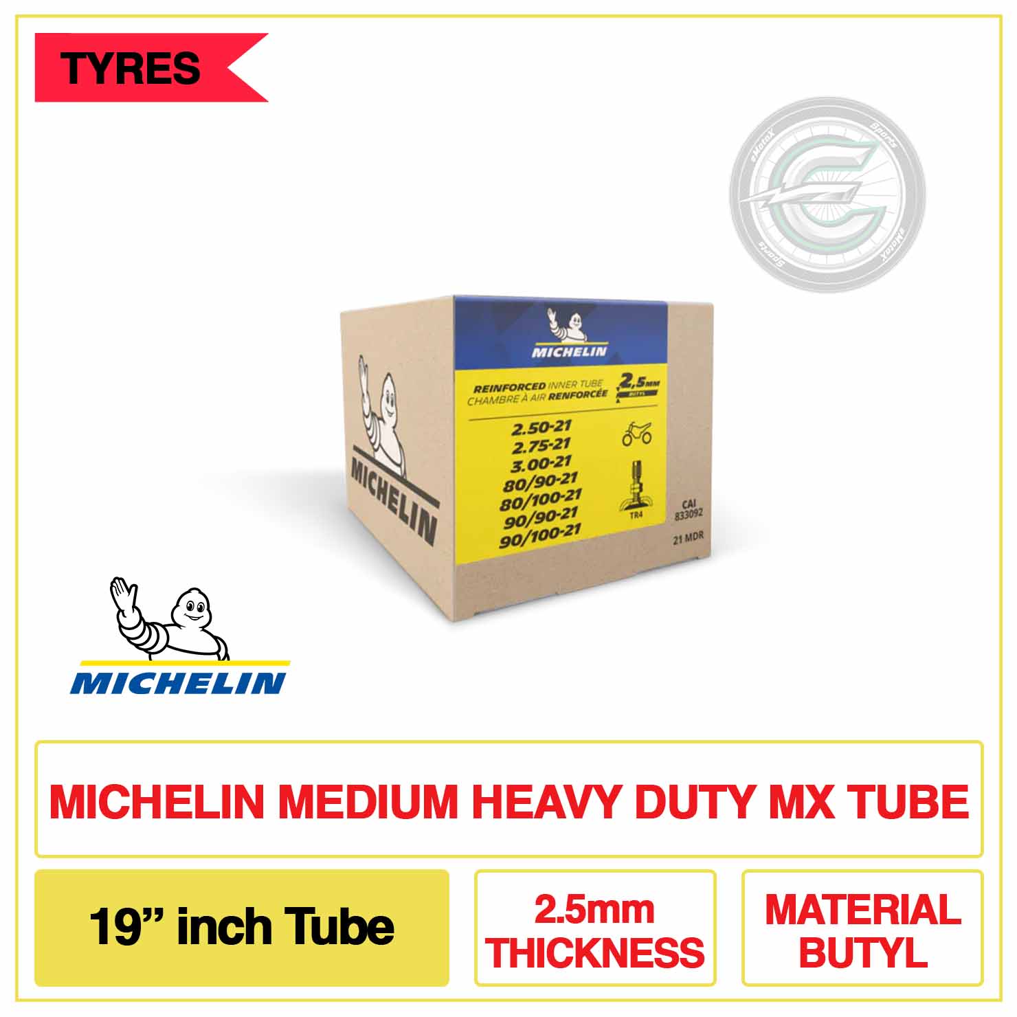 Michelin Medium Heavy Duty MX Tube 19 Inch 2.5mm Thickness Material Butyl | eMotoX Sports