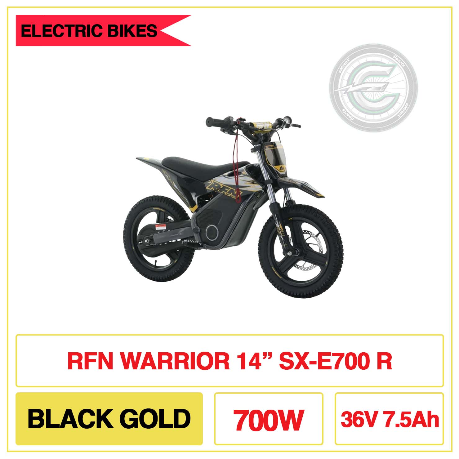 RFN Warrior 14" Inch SX-E700 R Black Gold 700W 36V 7.5Ah | eMotoX Sports