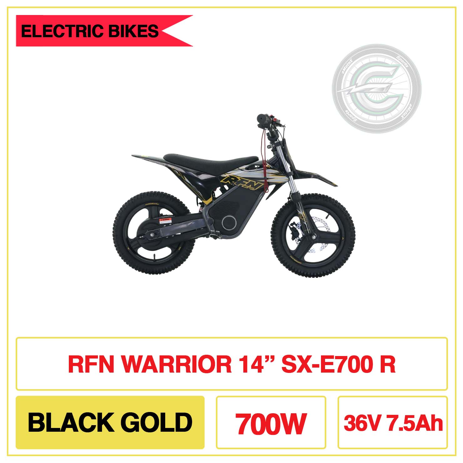RFN Warrior 14" Inch SX-E700 R Black Gold 700W 36V 7.5Ah | eMotoX Sports