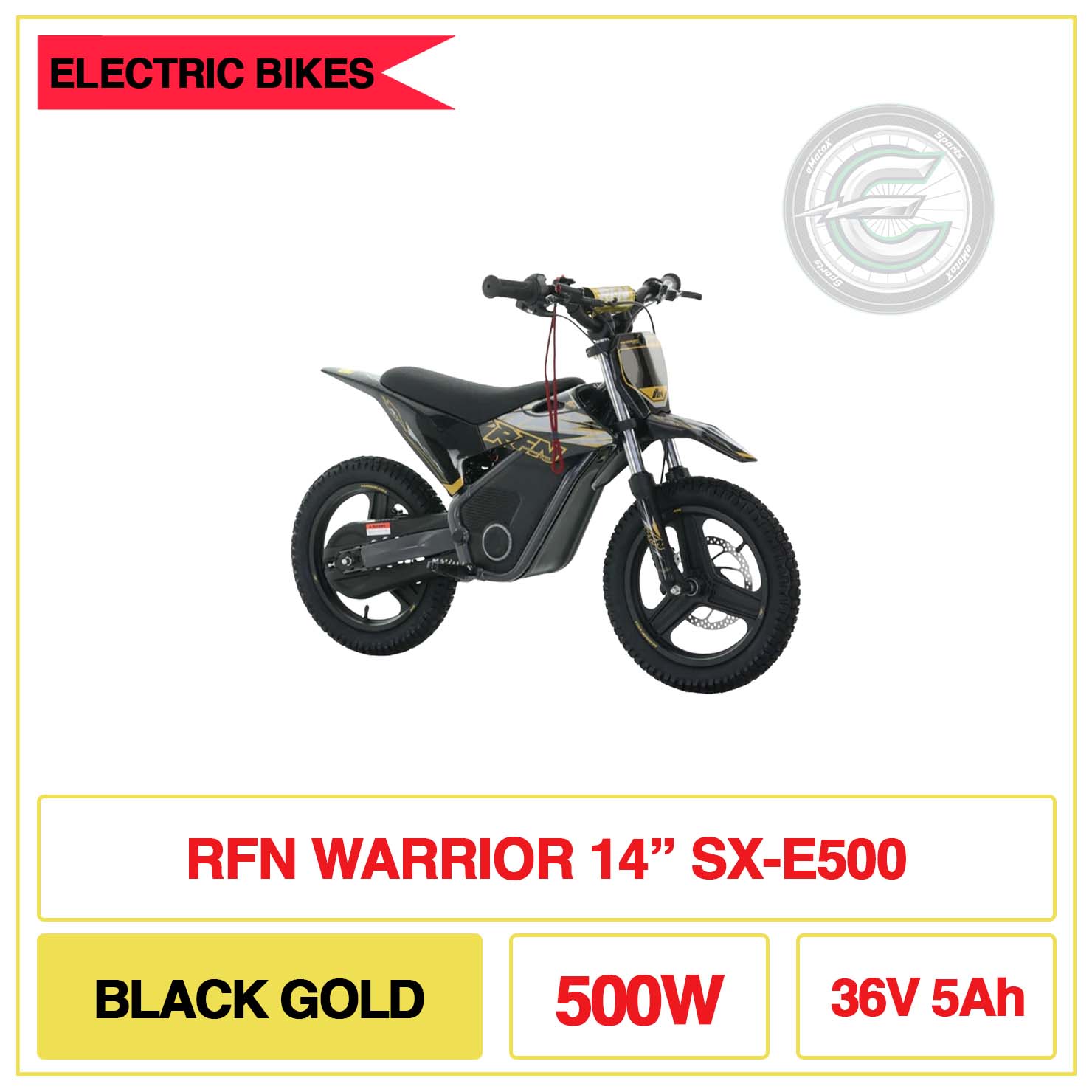 RFN Warrior 14" Inch SX-E500 Black Gold 500W 36V 5Ah | eMotoX Sports