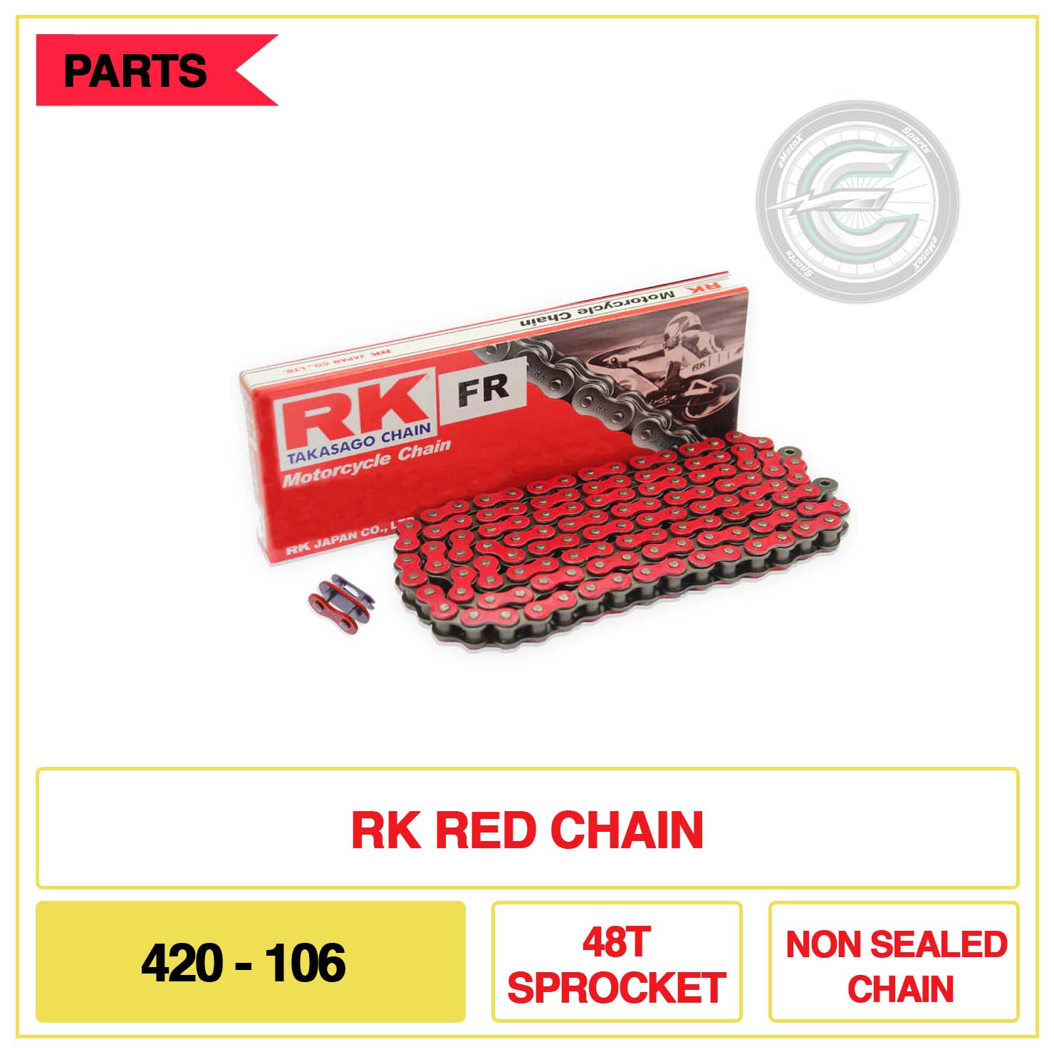 RK Red Chain 420-106 48T Sprocket Non Sealed Chain | eMotoX Sports