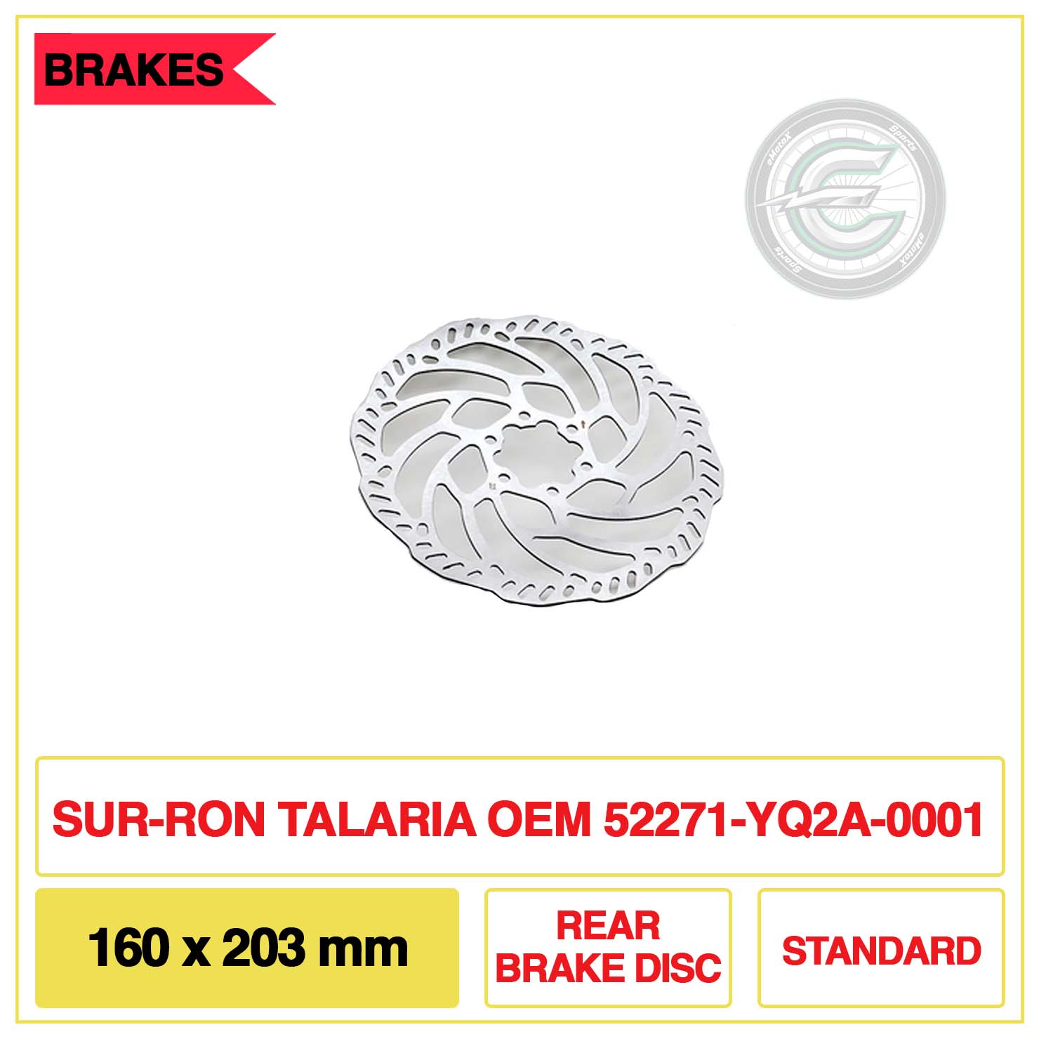 Sur-Ron Talaria OEM 52271-YQ2A-0001 160X203mm Rear Brake Disc Standard | eMotoX Sports
