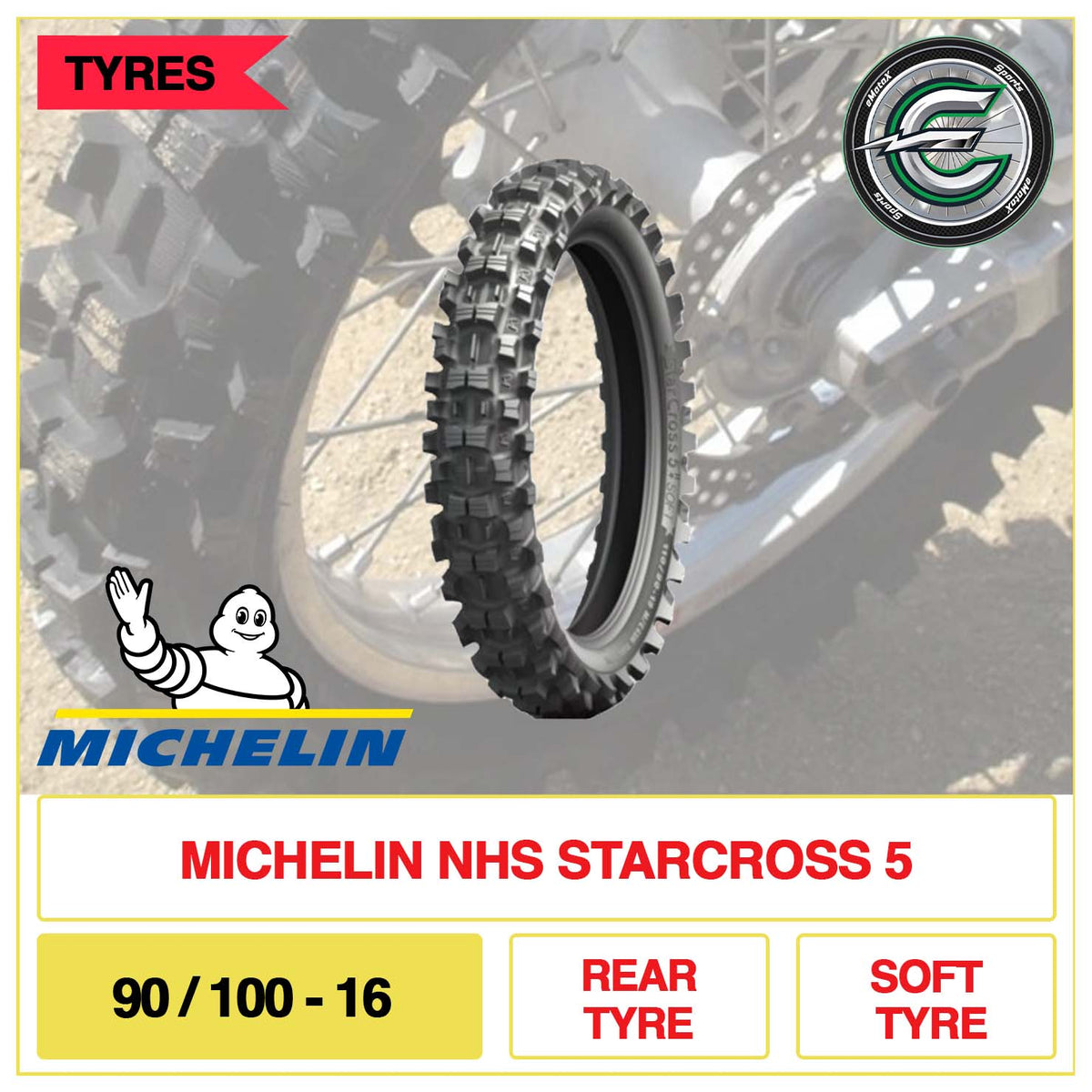 Michelin NHS Starcross 5 Rear Tyre On A Motorcycle With Brand Logos Displayed | eMotoX Sports
