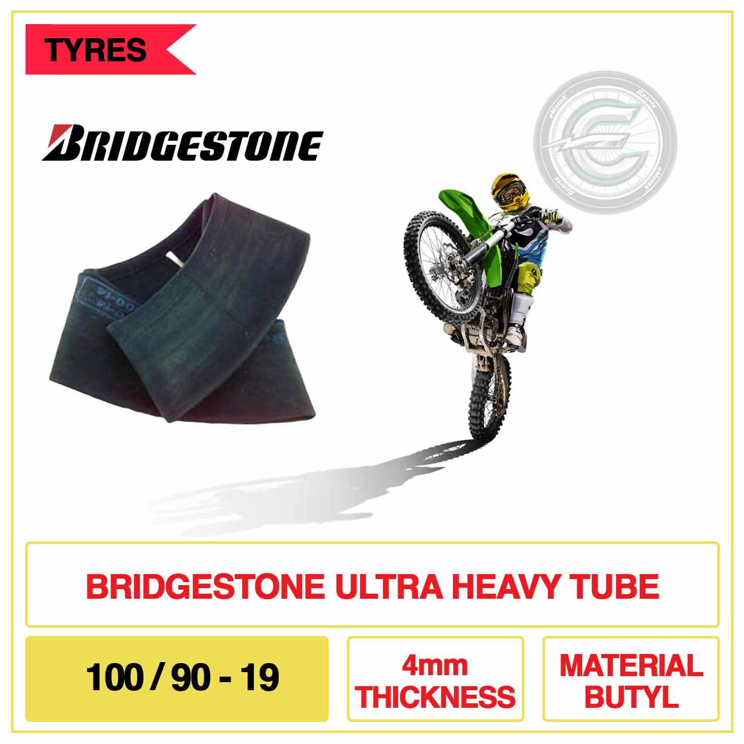 Bridgestone Ultra Heavy Duty Tube 100/90-19 4mm Thickness Material Butyl Adventure | eMotoX Sports